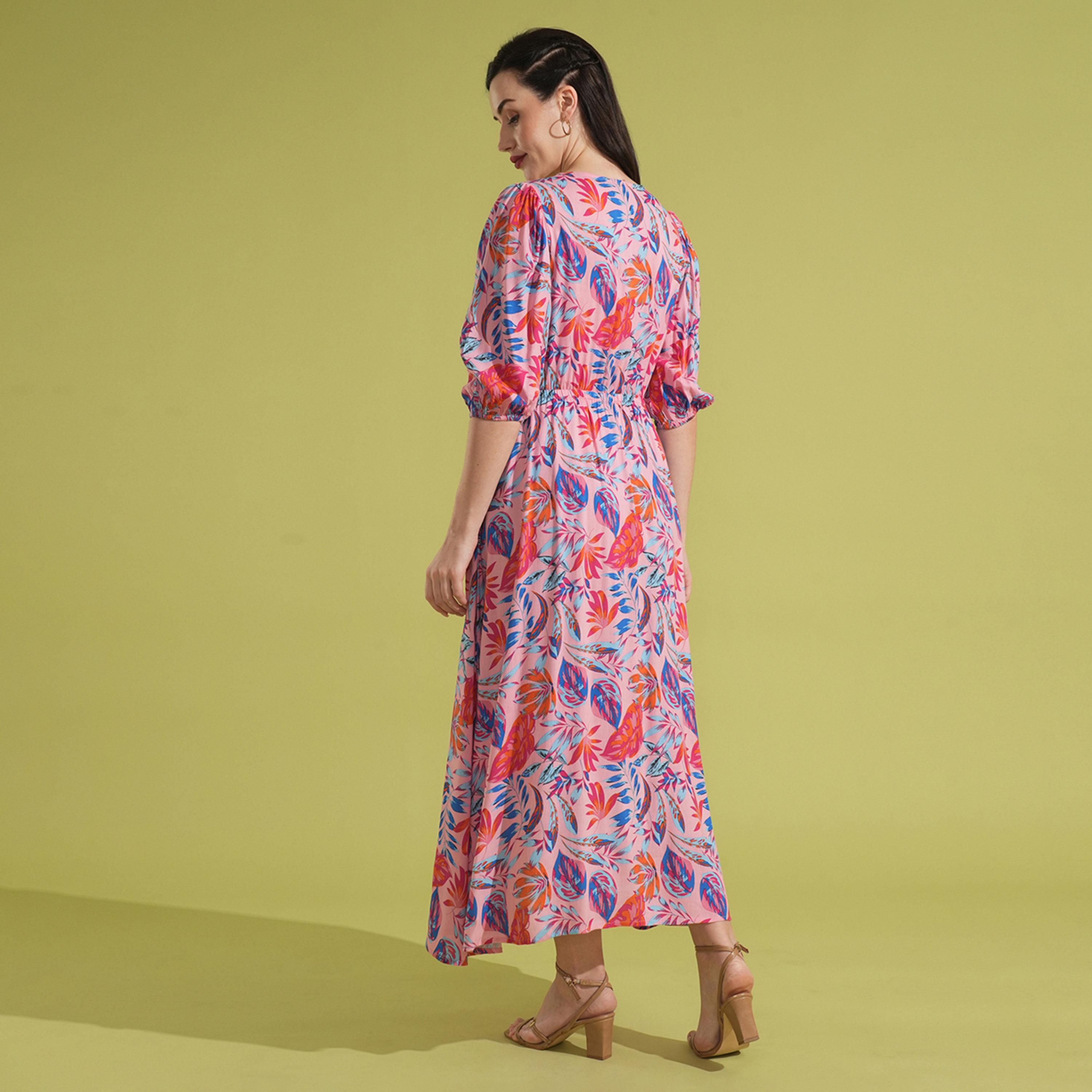 Globus X Styli All-Over Print Square Neck Puff Sleeves A-Line Maxi Dress-women-clothing-dresses-image-3