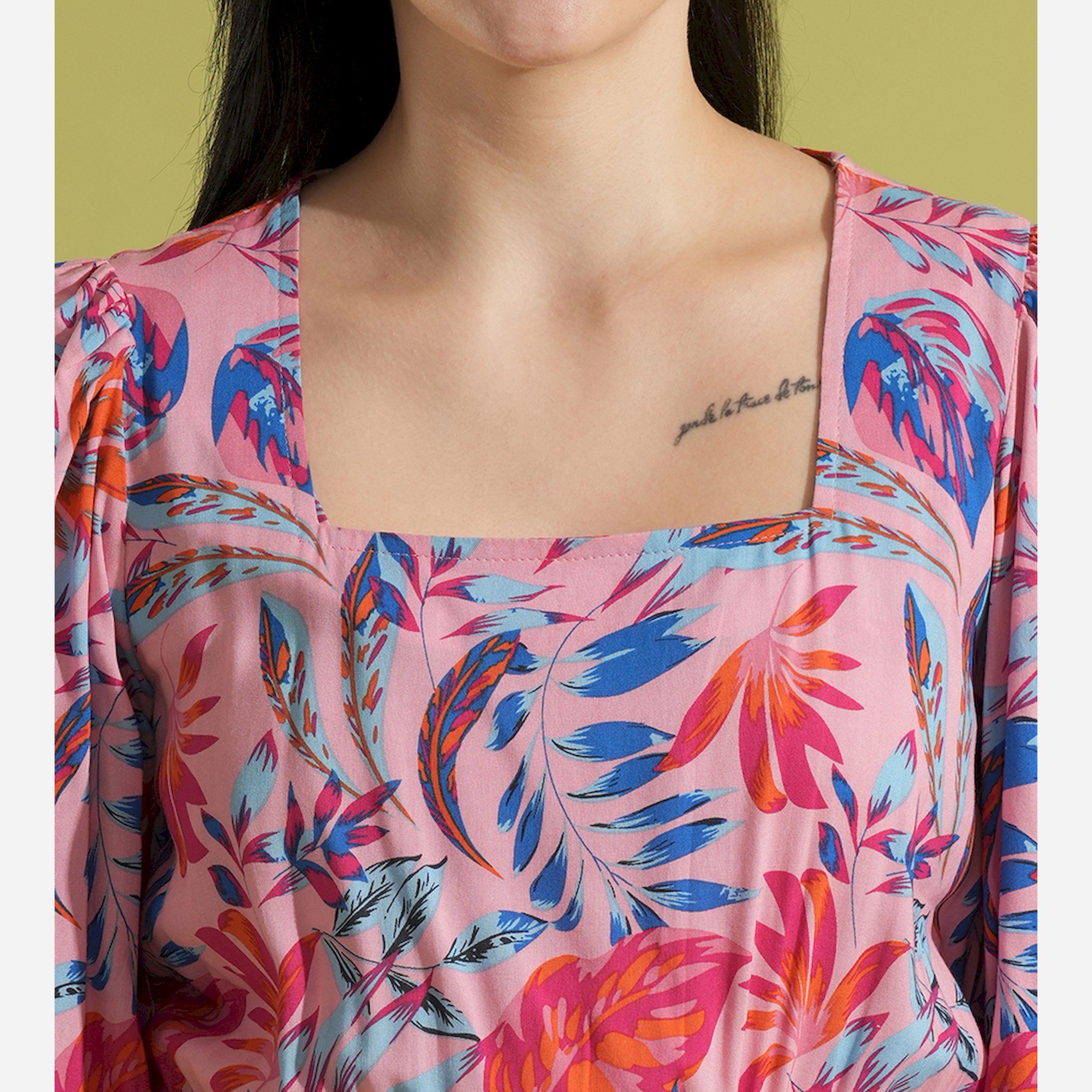 Globus X Styli All-Over Print Square Neck Puff Sleeves A-Line Maxi Dress-women-clothing-dresses-image-4