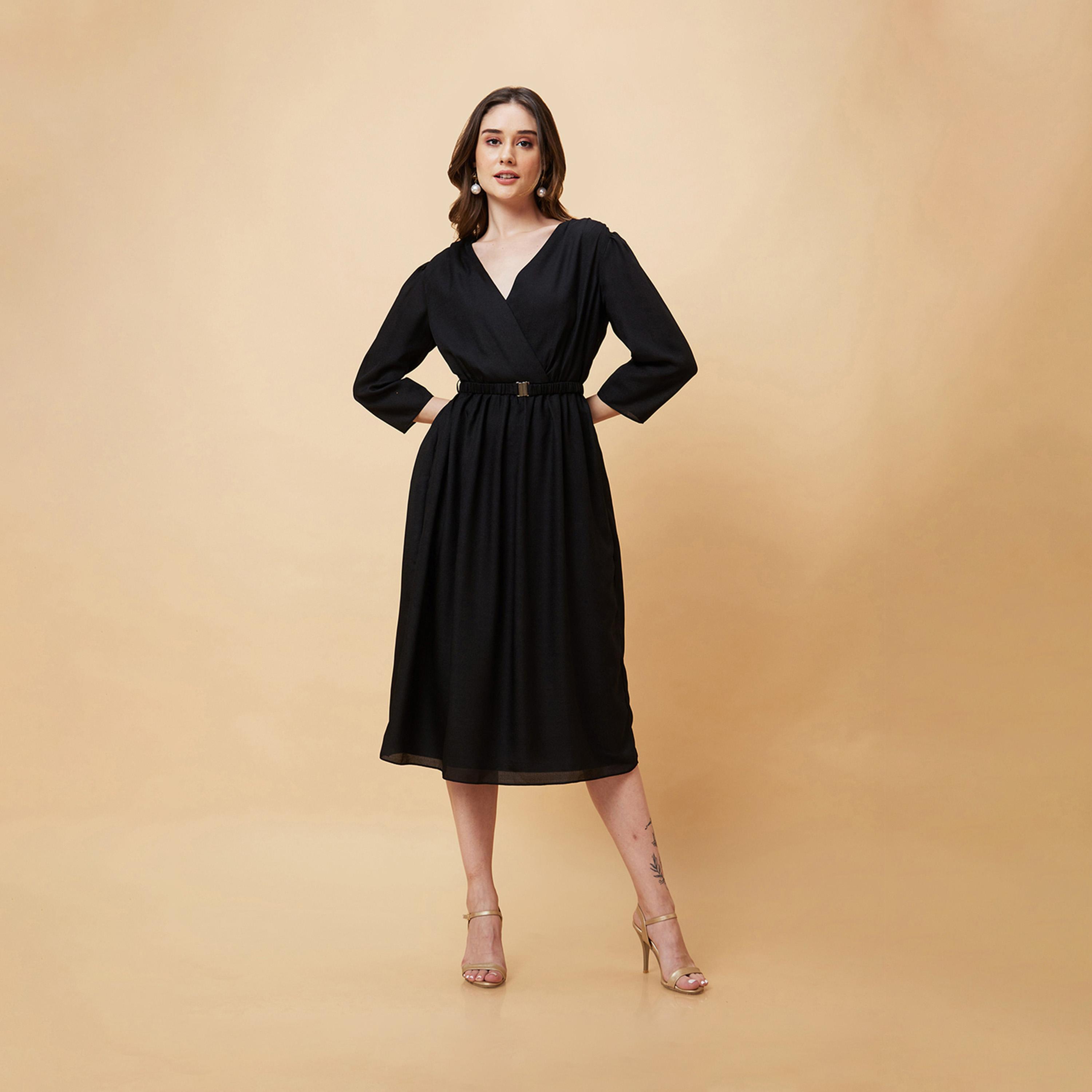 غلوبوس × ستايلي - فستان نسائي أسود سادة بتصميم حرف A غلوبوس-women-clothing-dresses-image-2