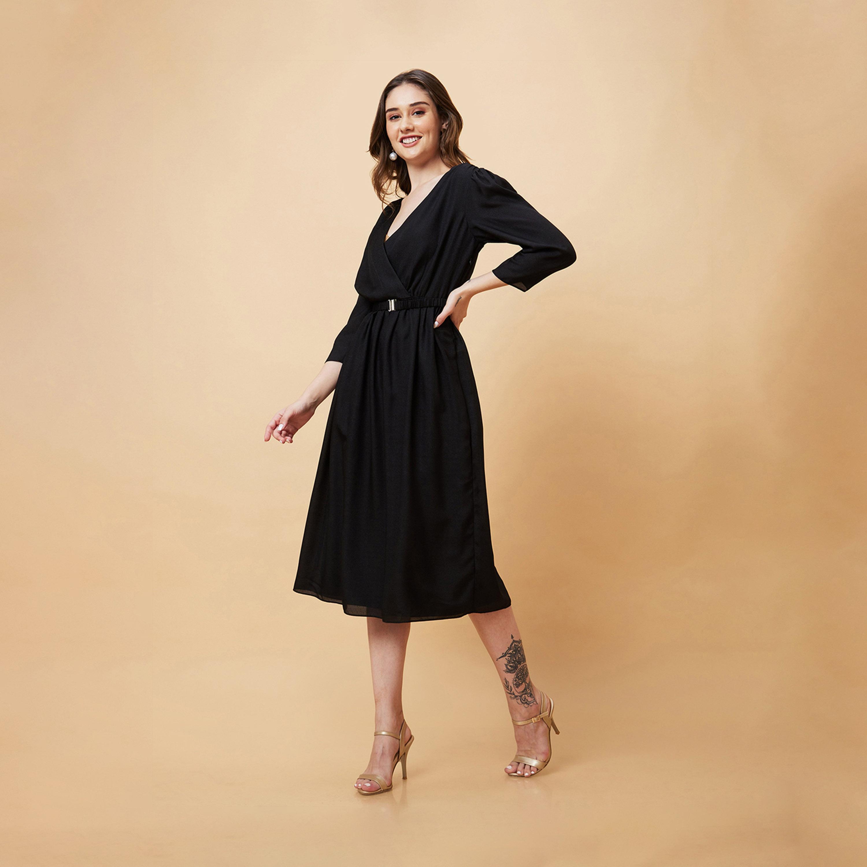 غلوبوس × ستايلي - فستان نسائي أسود سادة بتصميم حرف A غلوبوس-women-clothing-dresses-image-3
