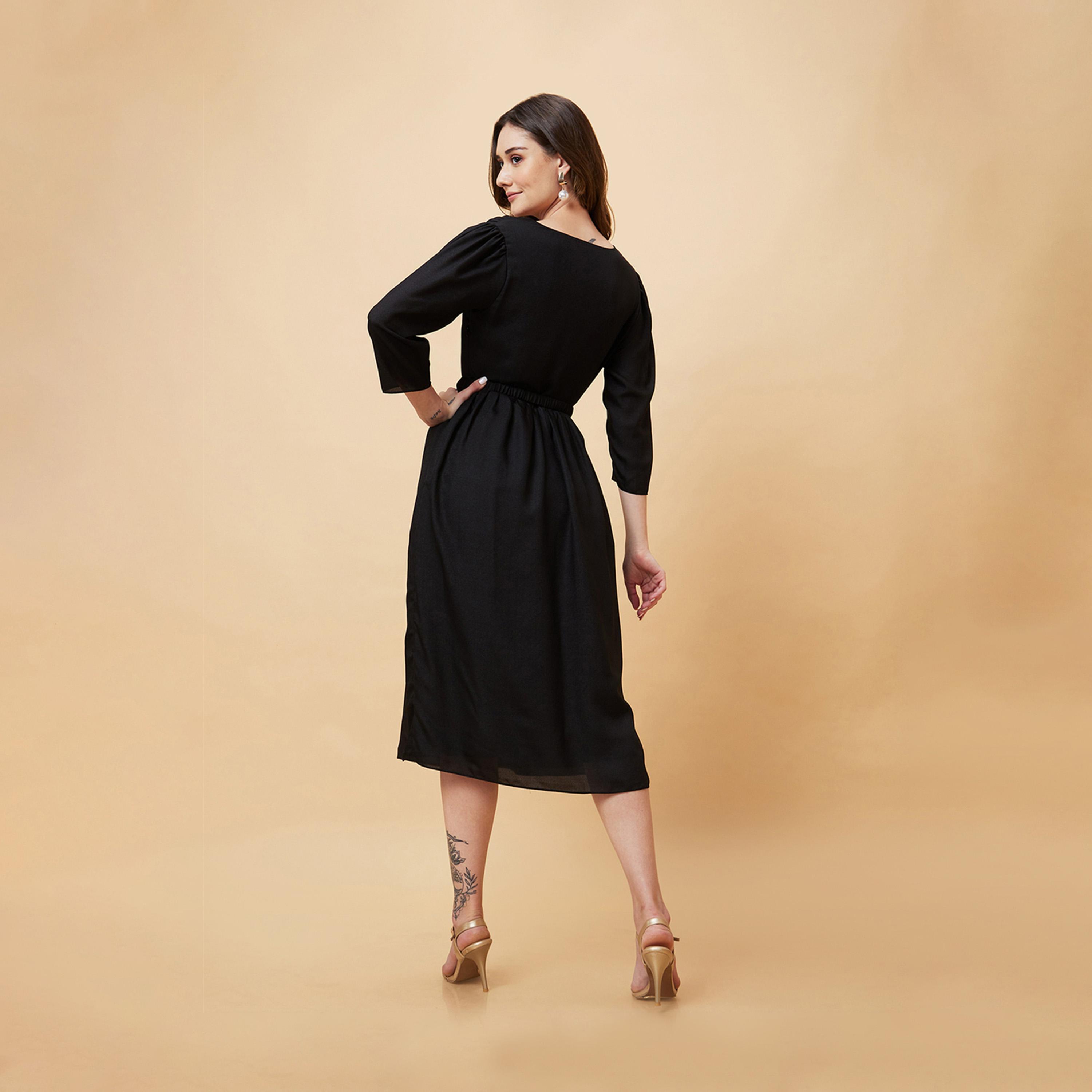 غلوبوس × ستايلي - فستان نسائي أسود سادة بتصميم حرف A غلوبوس-women-clothing-dresses-image-4