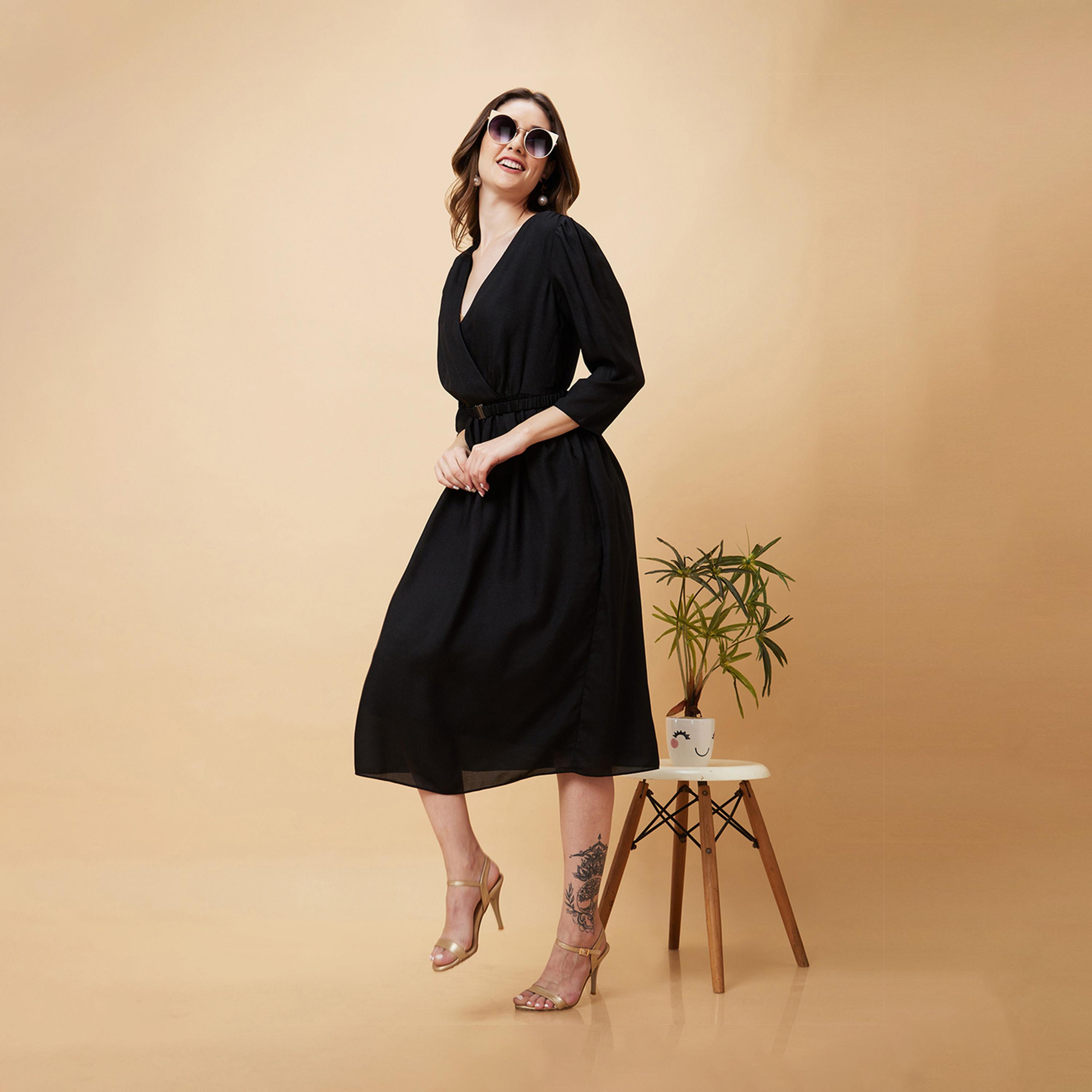 غلوبوس × ستايلي - فستان نسائي أسود سادة بتصميم حرف A غلوبوس-women-clothing-dresses-image-6