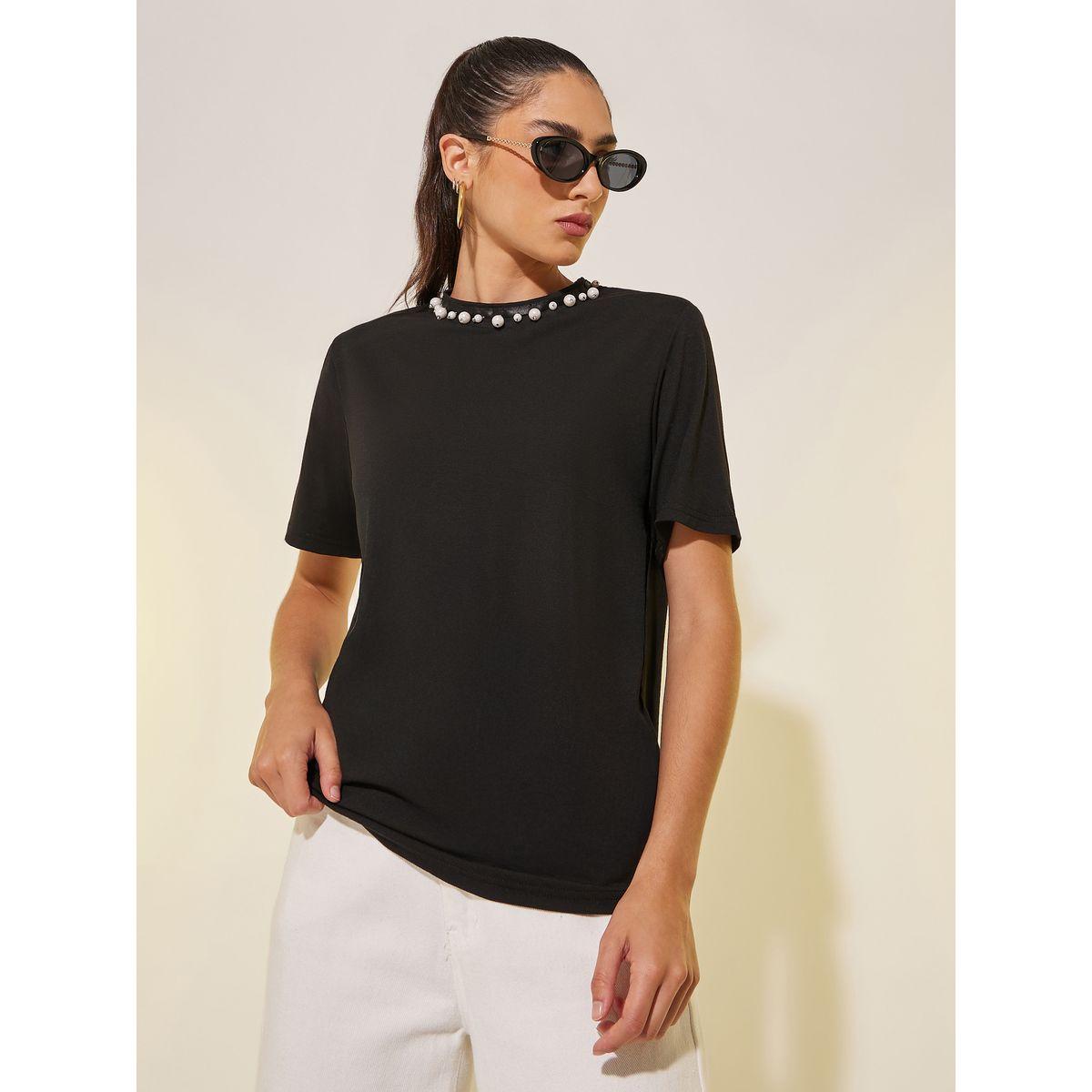 Styli Embellished Round Neck Regular Fit T-Shirt-women-clothing-tshirts-image-1