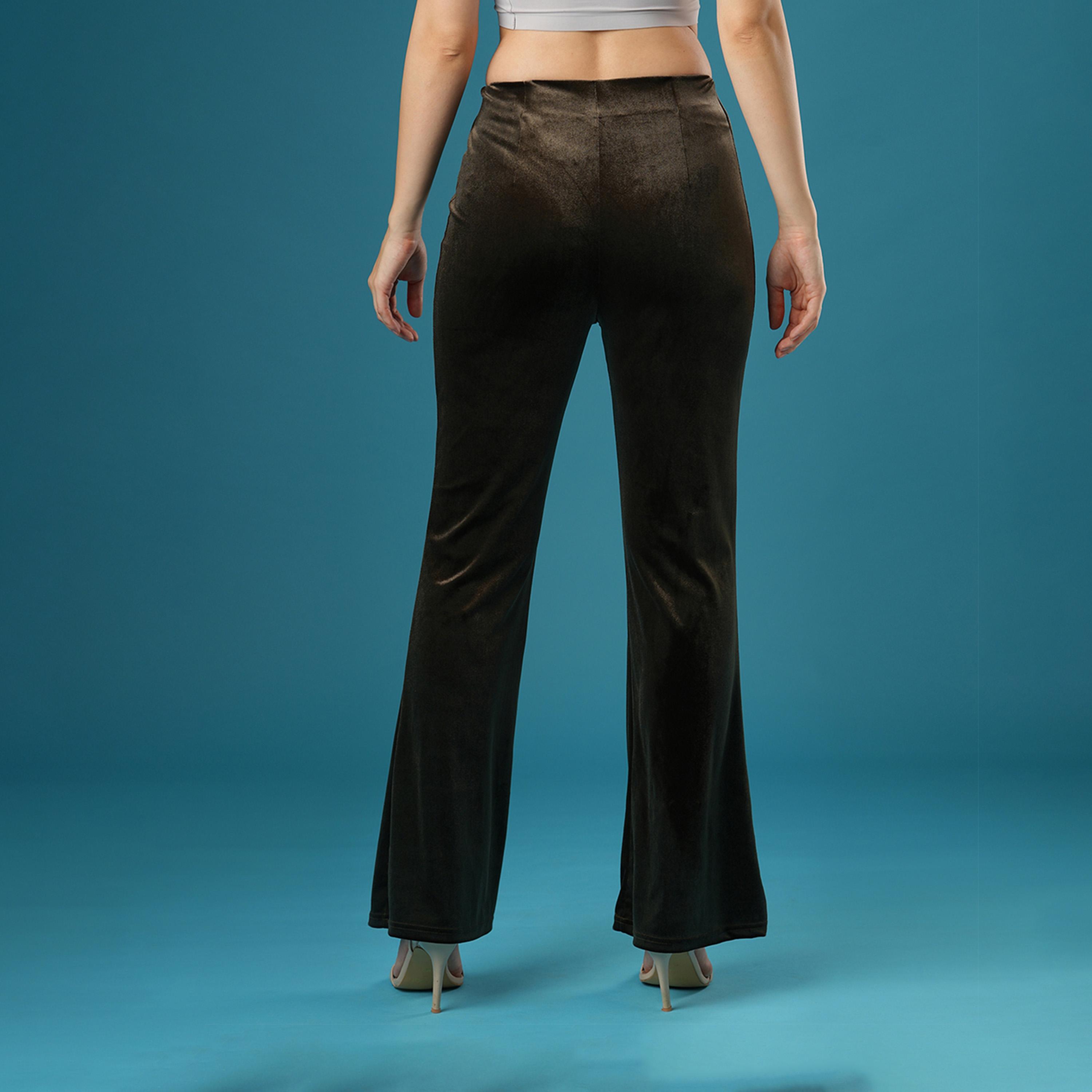 Globus X Styli Velvet Look High Rise Stretchy Slim Fit Flared Treggings-women-clothing-bottoms-leggings-image-4