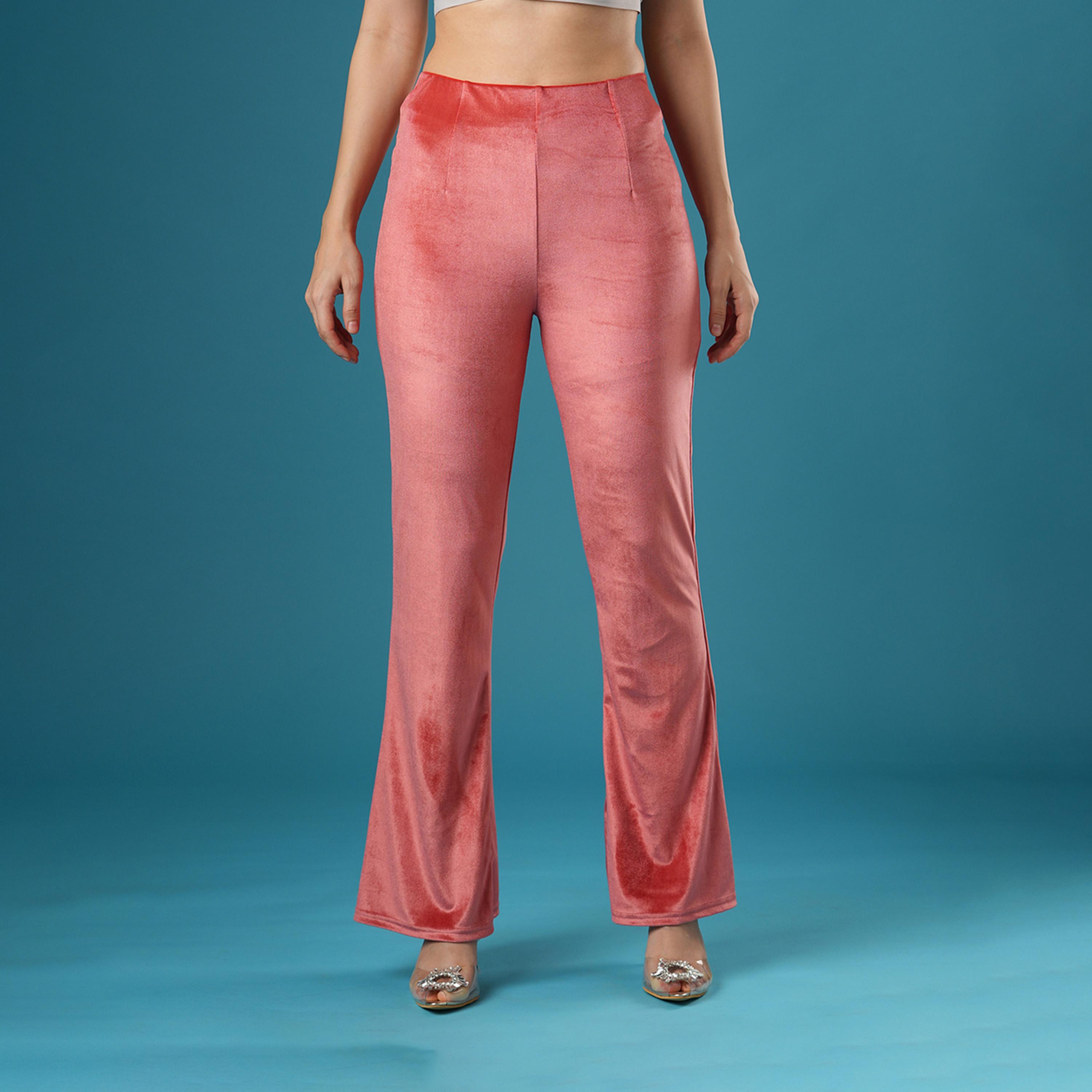 Globus X Styli Velvet Look Mid Rise Slim Fit Flared Treggings-women-clothing-bottoms-leggings-image-1