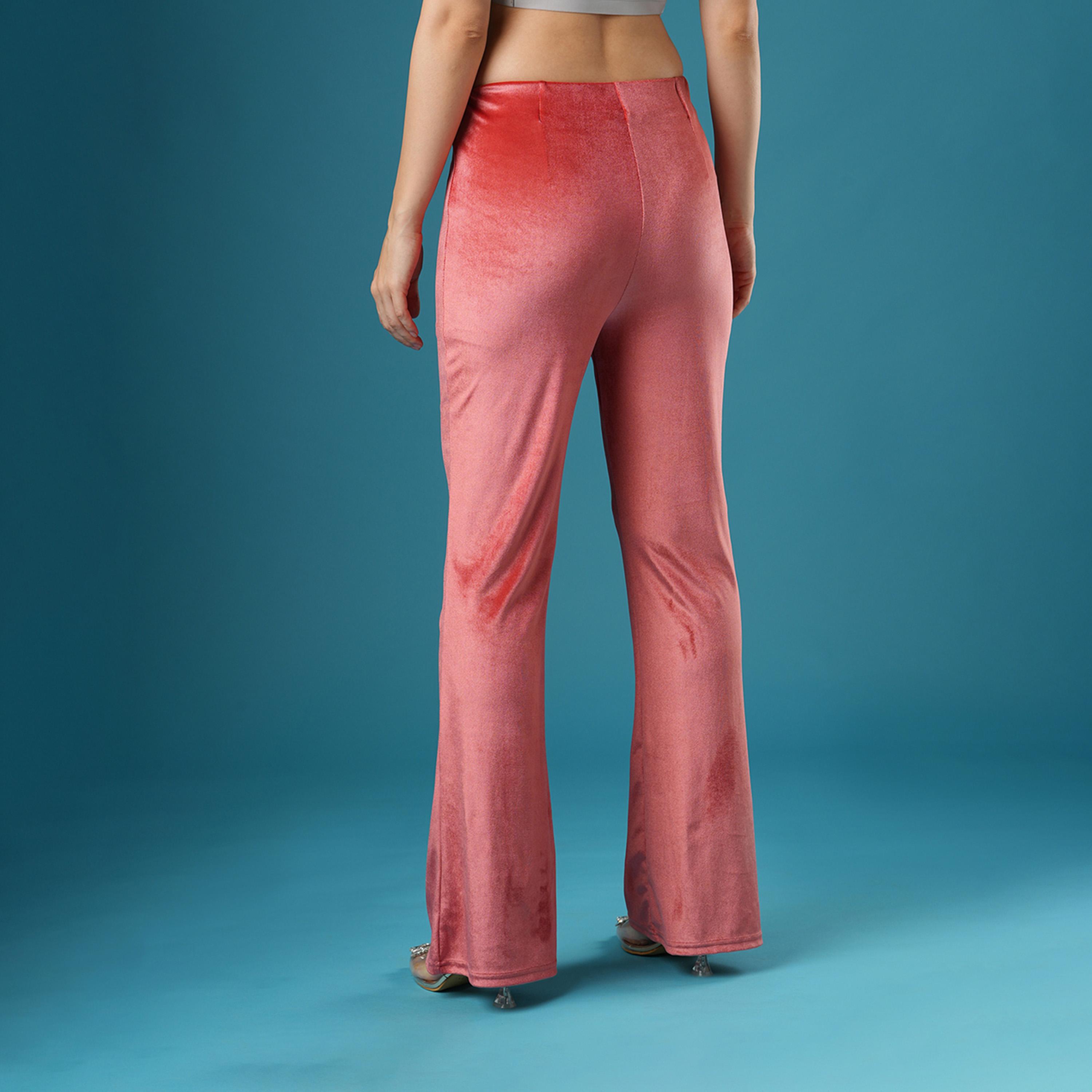 Globus X Styli Velvet Look Mid Rise Slim Fit Flared Treggings-women-clothing-bottoms-leggings-image-4