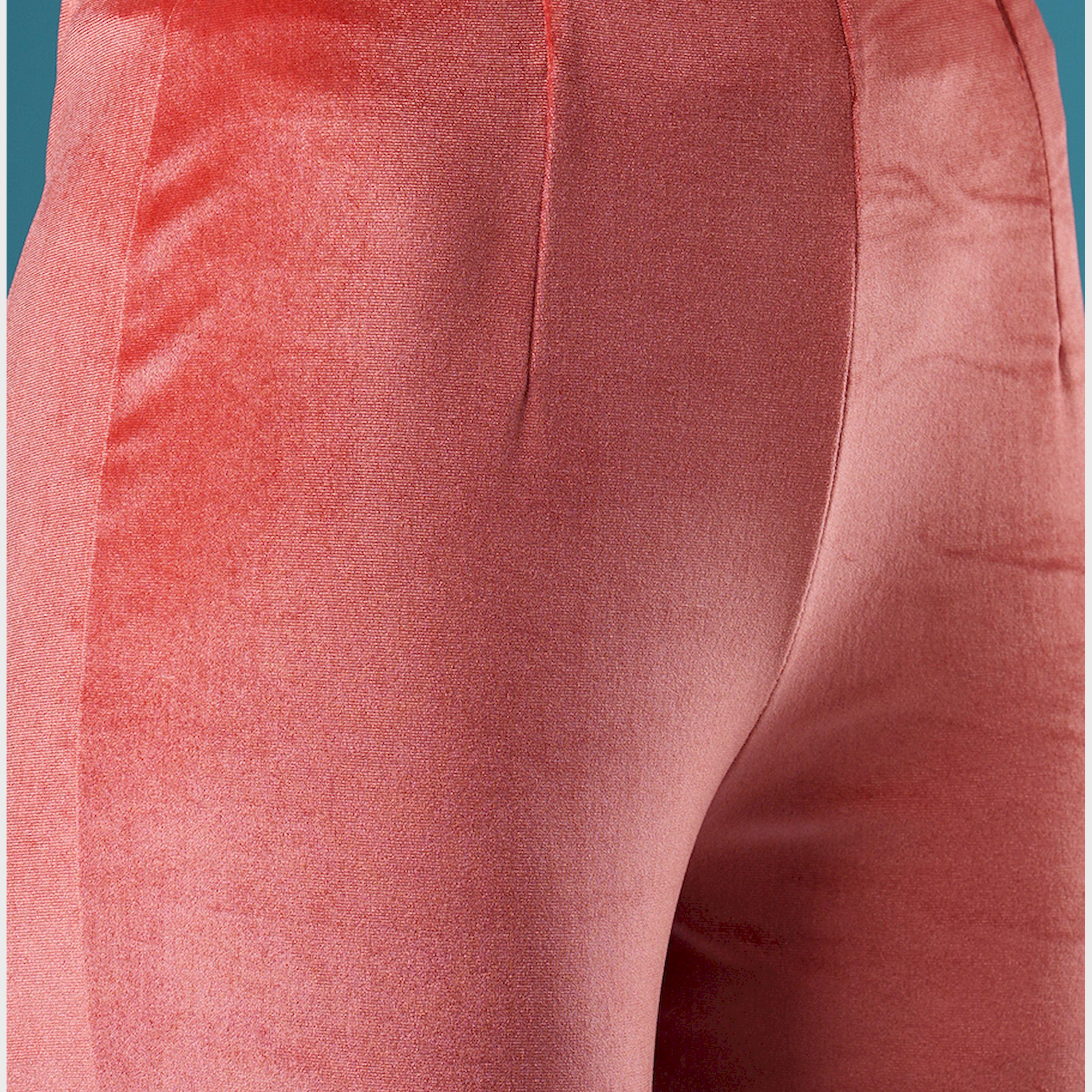 Globus X Styli Velvet Look Mid Rise Slim Fit Flared Treggings-women-clothing-bottoms-leggings-image-5