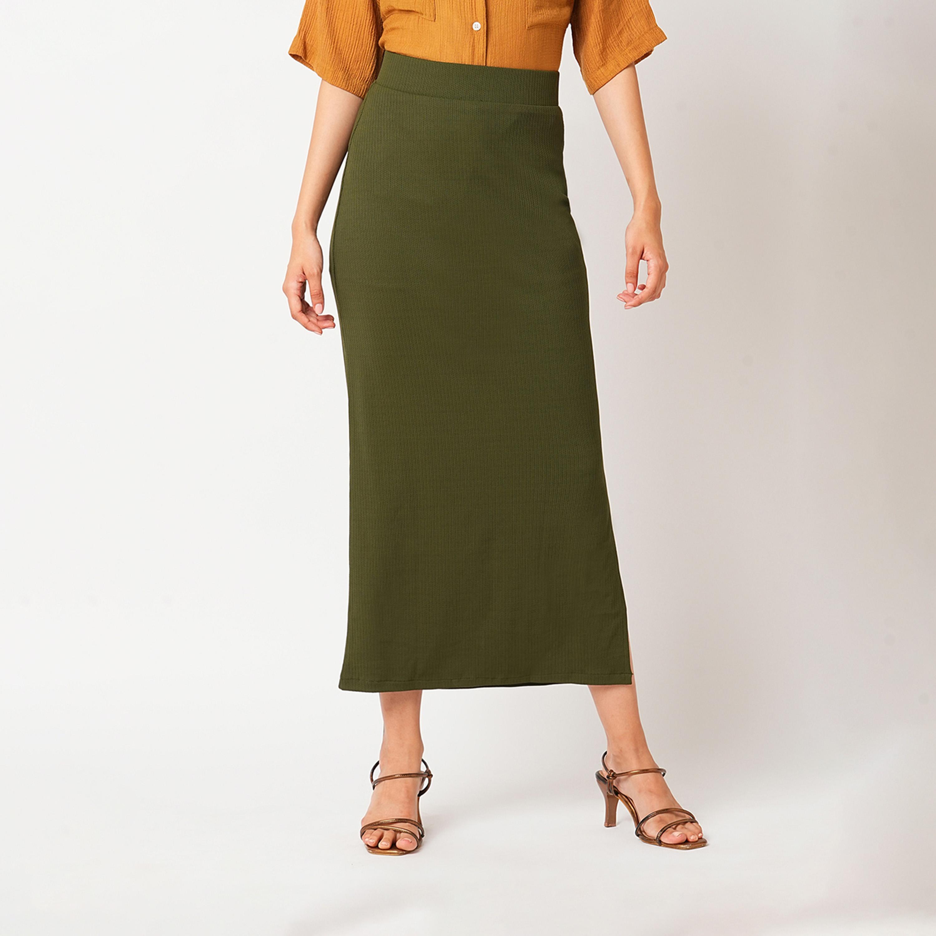 Globus X Styli Textured High-Rise Side Slit Pencil Maxi Skirt-women-clothing-bottoms-skirts-image-1