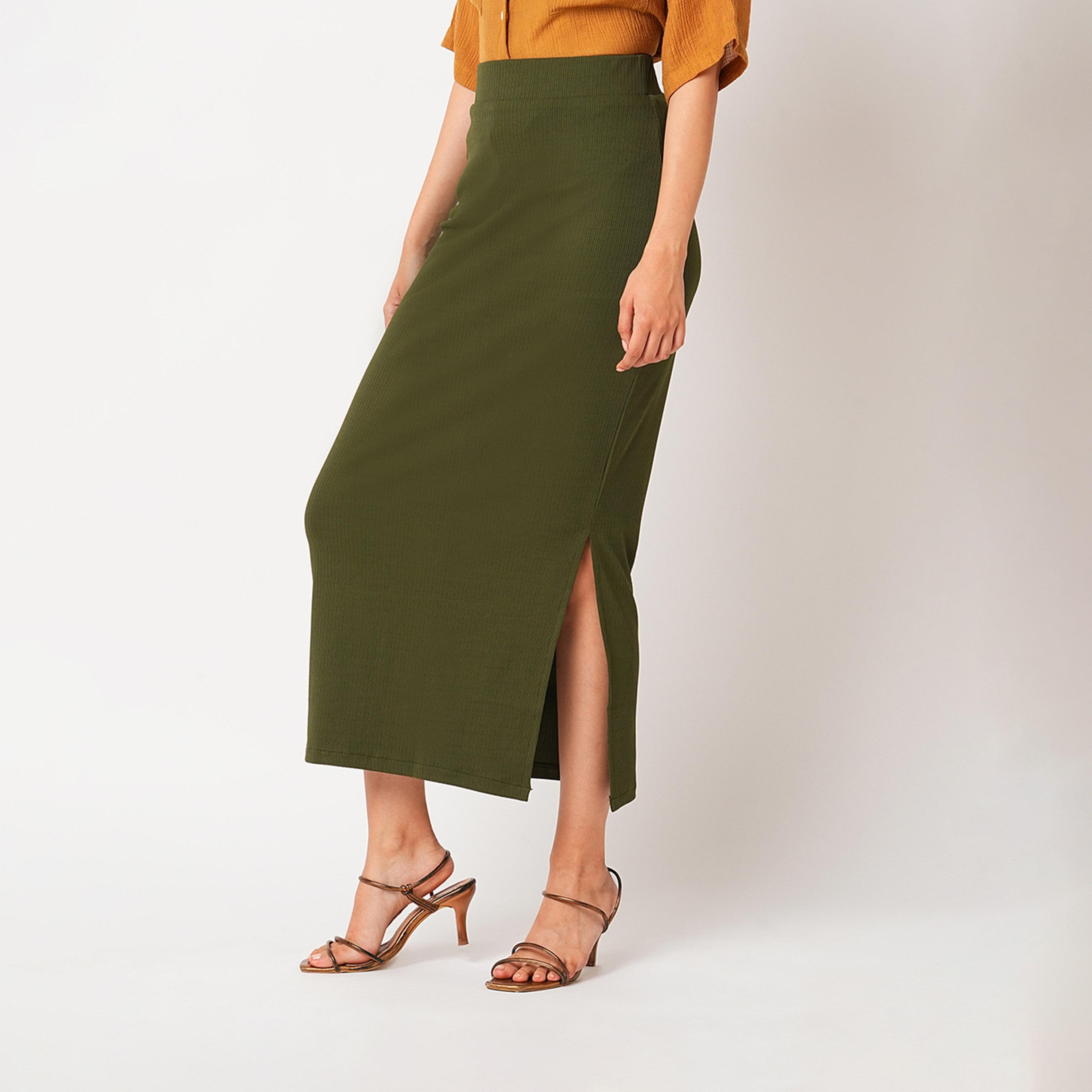Globus X Styli Textured High-Rise Side Slit Pencil Maxi Skirt-women-clothing-bottoms-skirts-image-3
