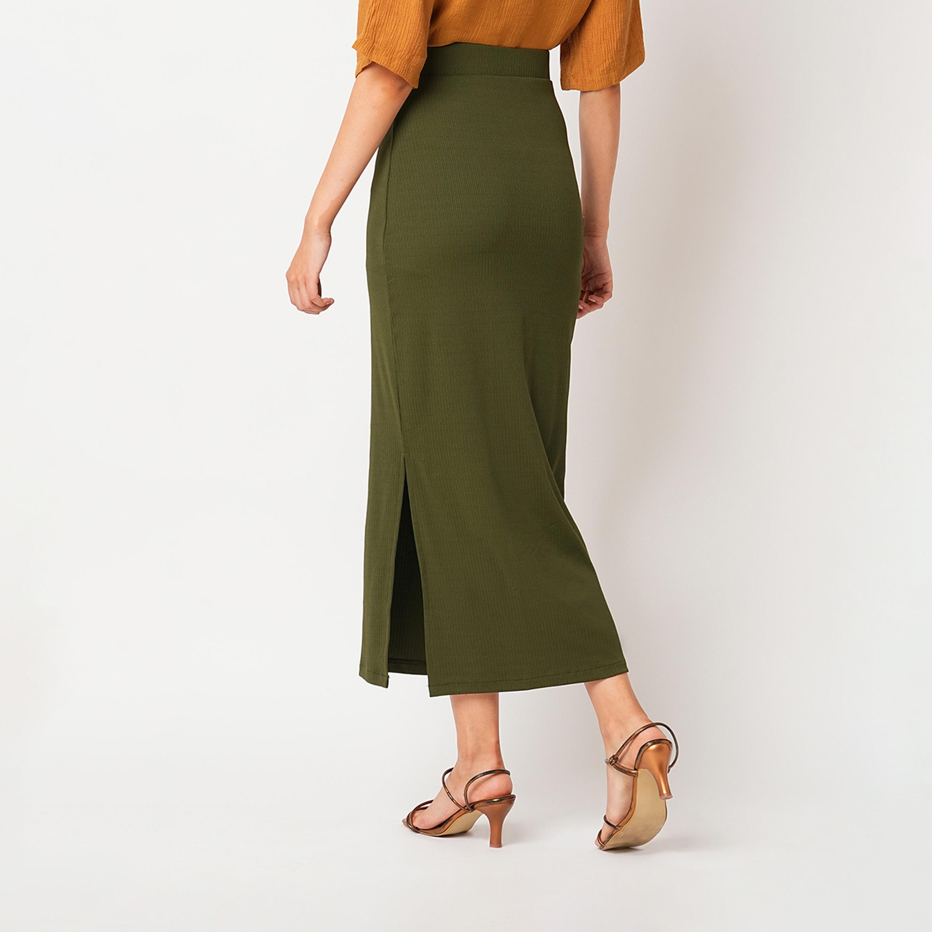 Globus X Styli Textured High-Rise Side Slit Pencil Maxi Skirt-women-clothing-bottoms-skirts-image-4