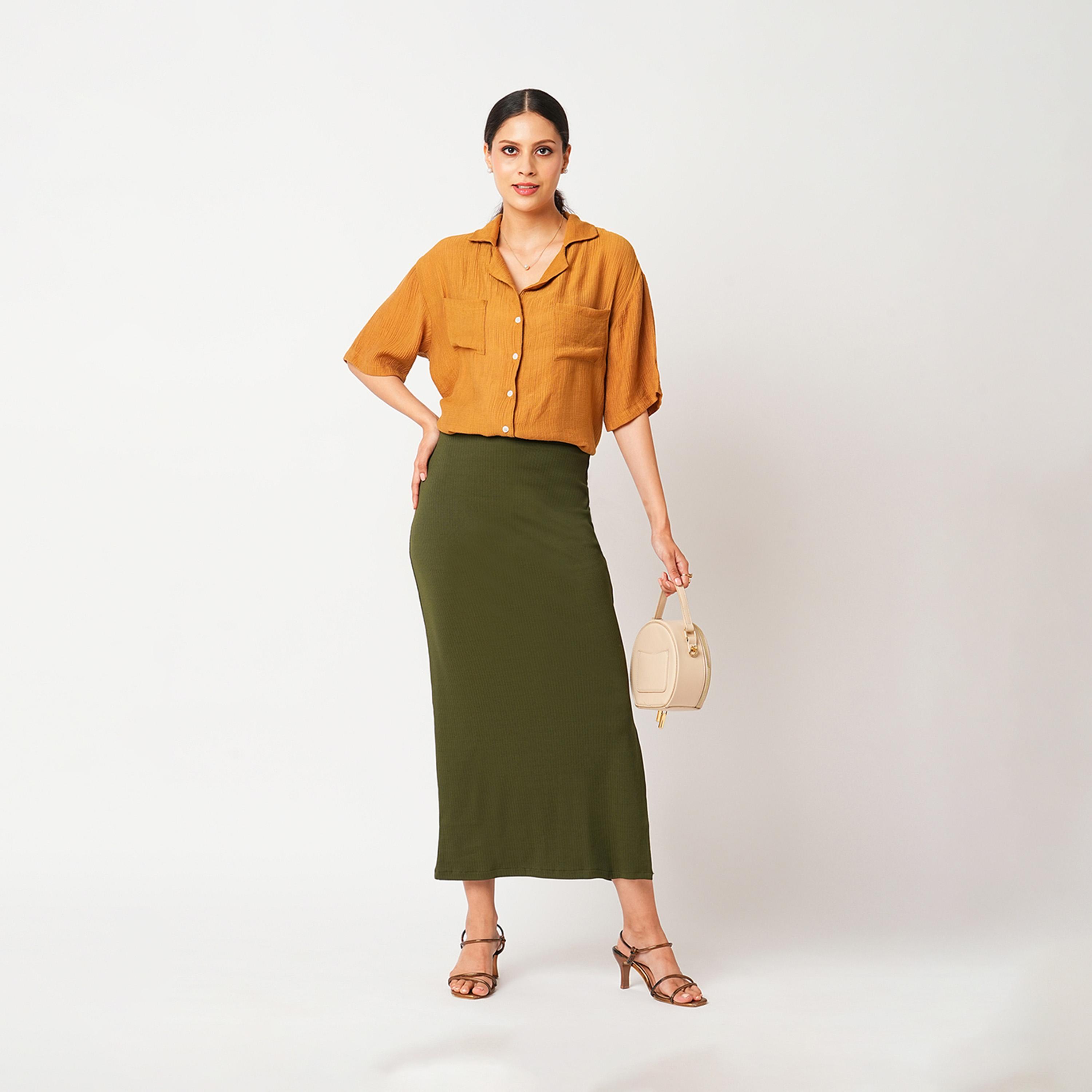 Globus X Styli Textured High-Rise Side Slit Pencil Maxi Skirt-women-clothing-bottoms-skirts-image-6
