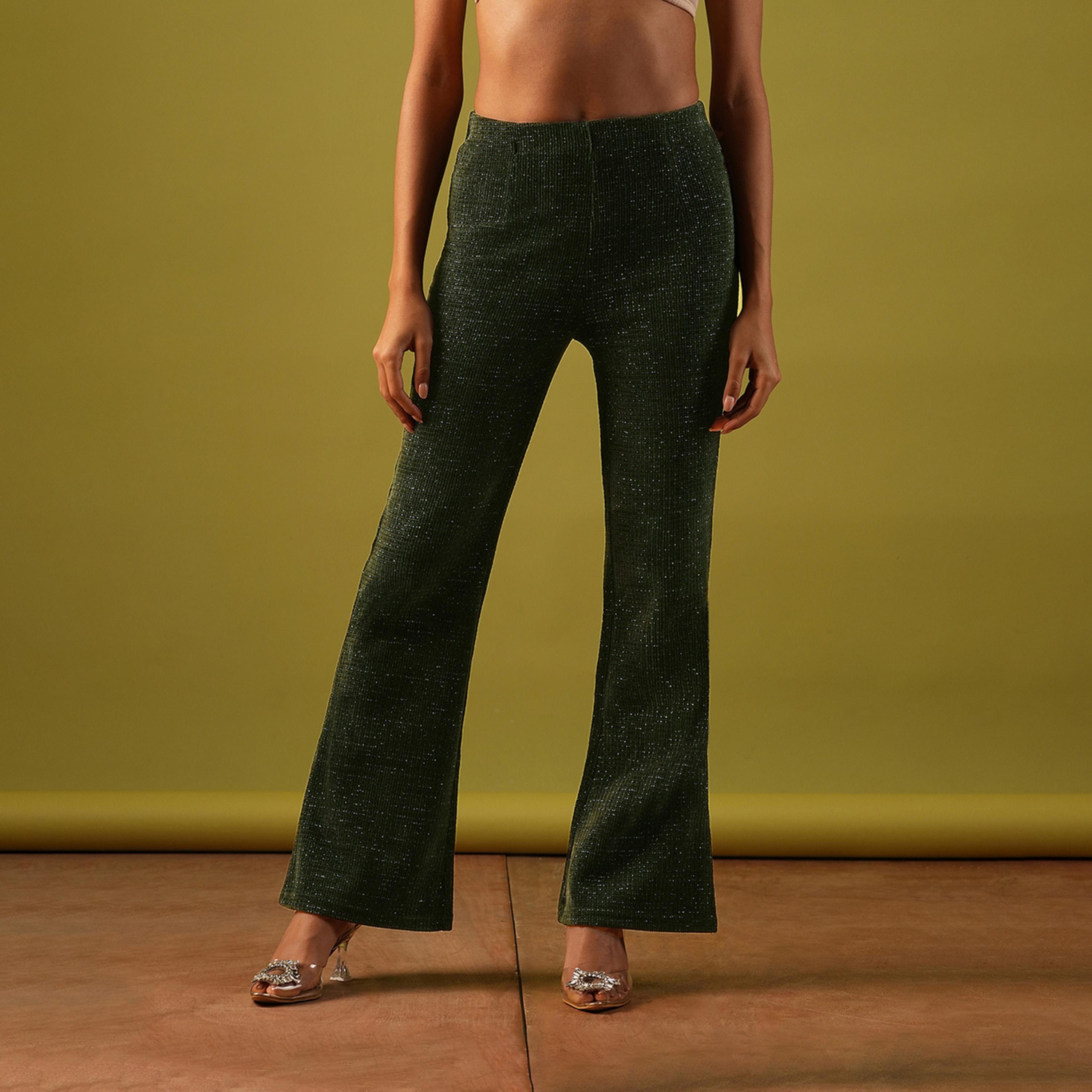 Globus X Styli Textured High Rise Flared Treggings-women-clothing-bottoms-leggings-image-1