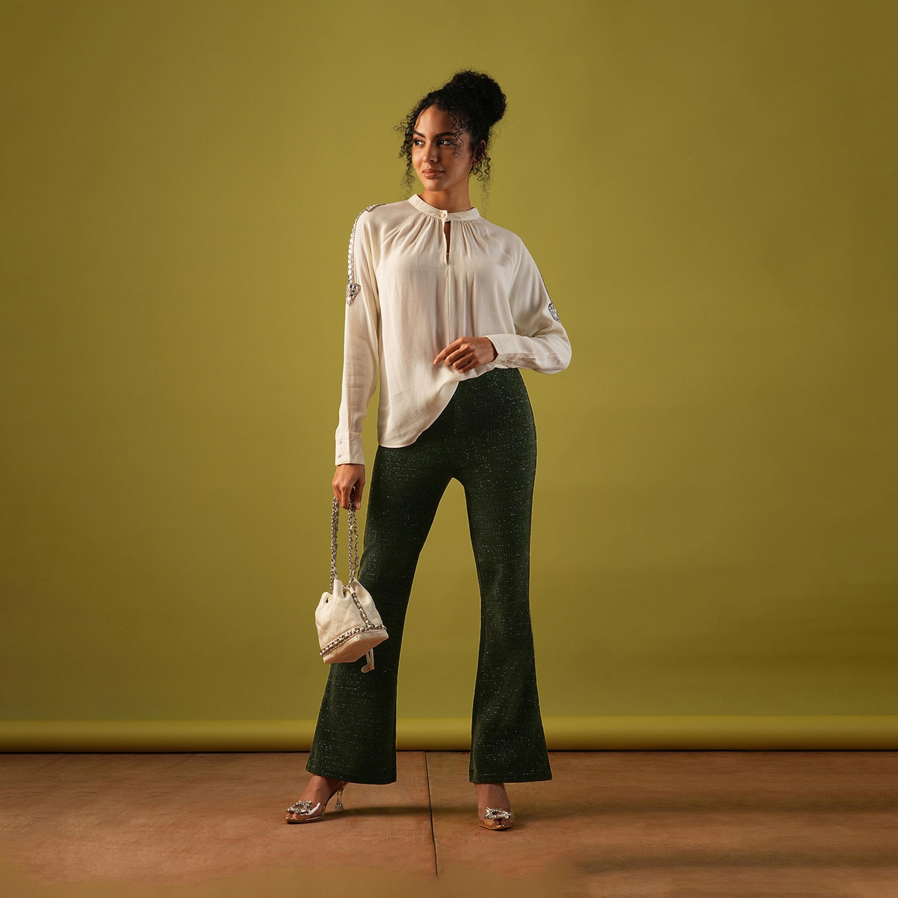 Globus X Styli Textured High Rise Flared Treggings-women-clothing-bottoms-leggings-image-6