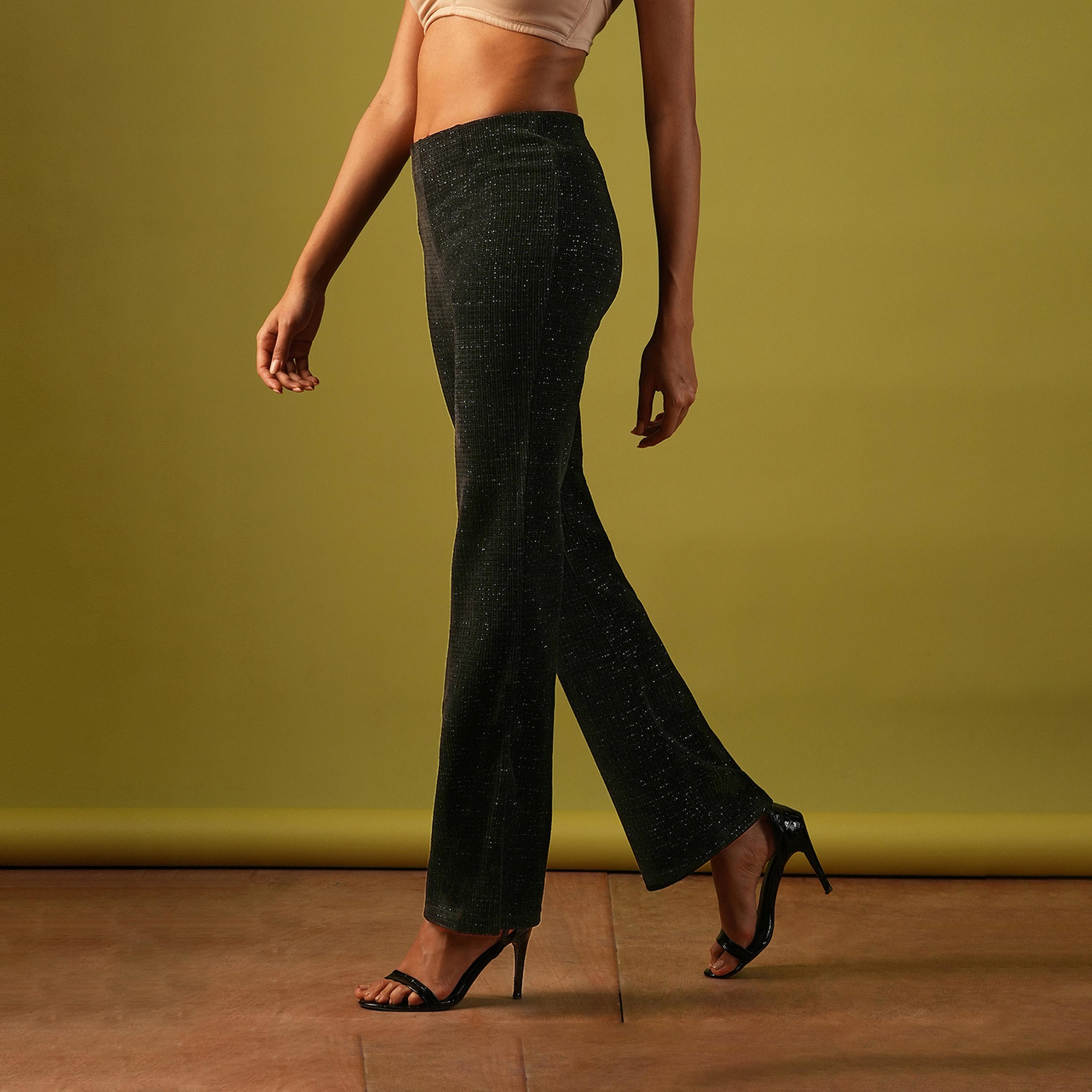 Globus X Styli Textured High Rise Flared Treggings-women-clothing-bottoms-leggings-image-2