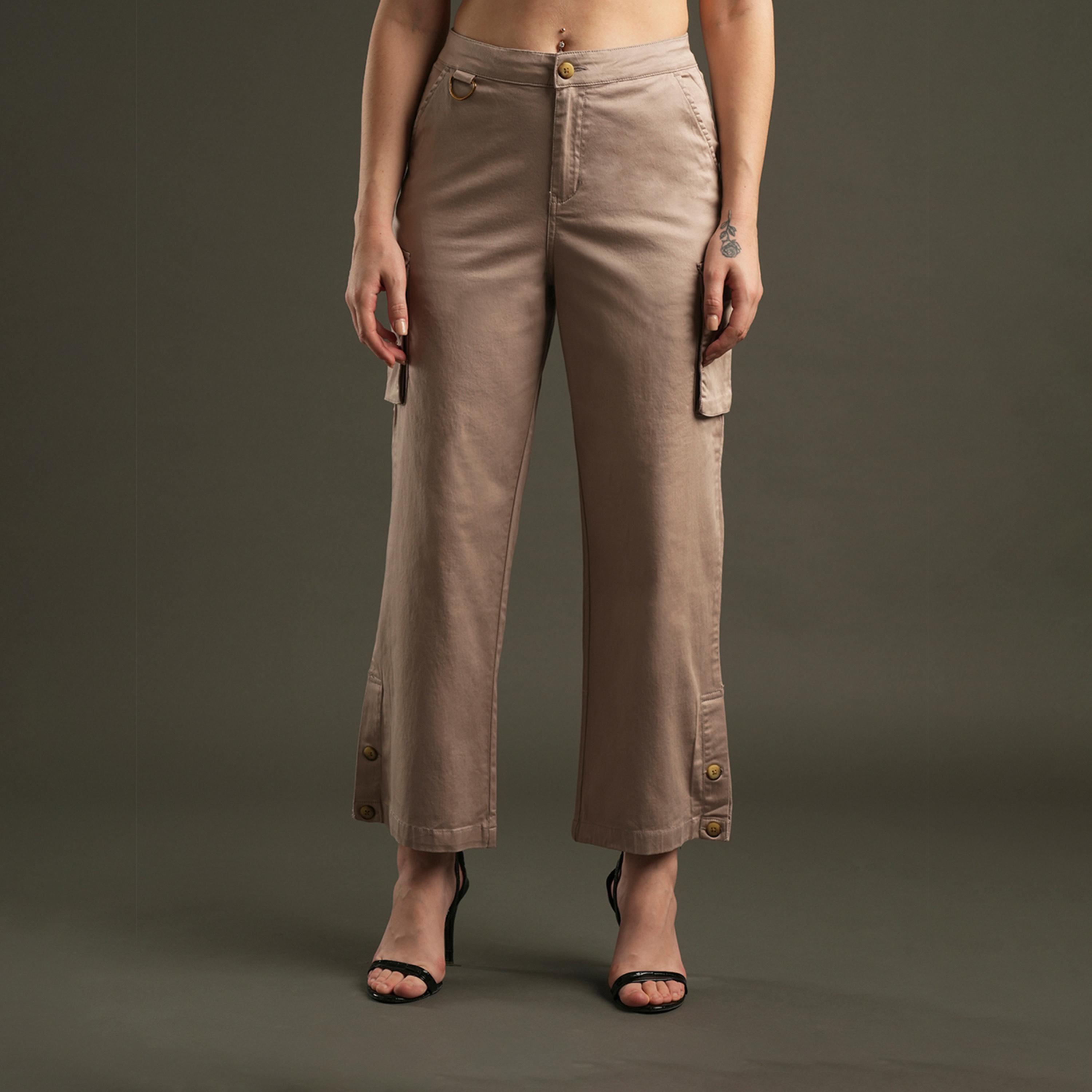 Globus X Styli High Rise Relaxed Fit Flat Front Cargo Pants-women-clothing-bottoms-trousers-image-1