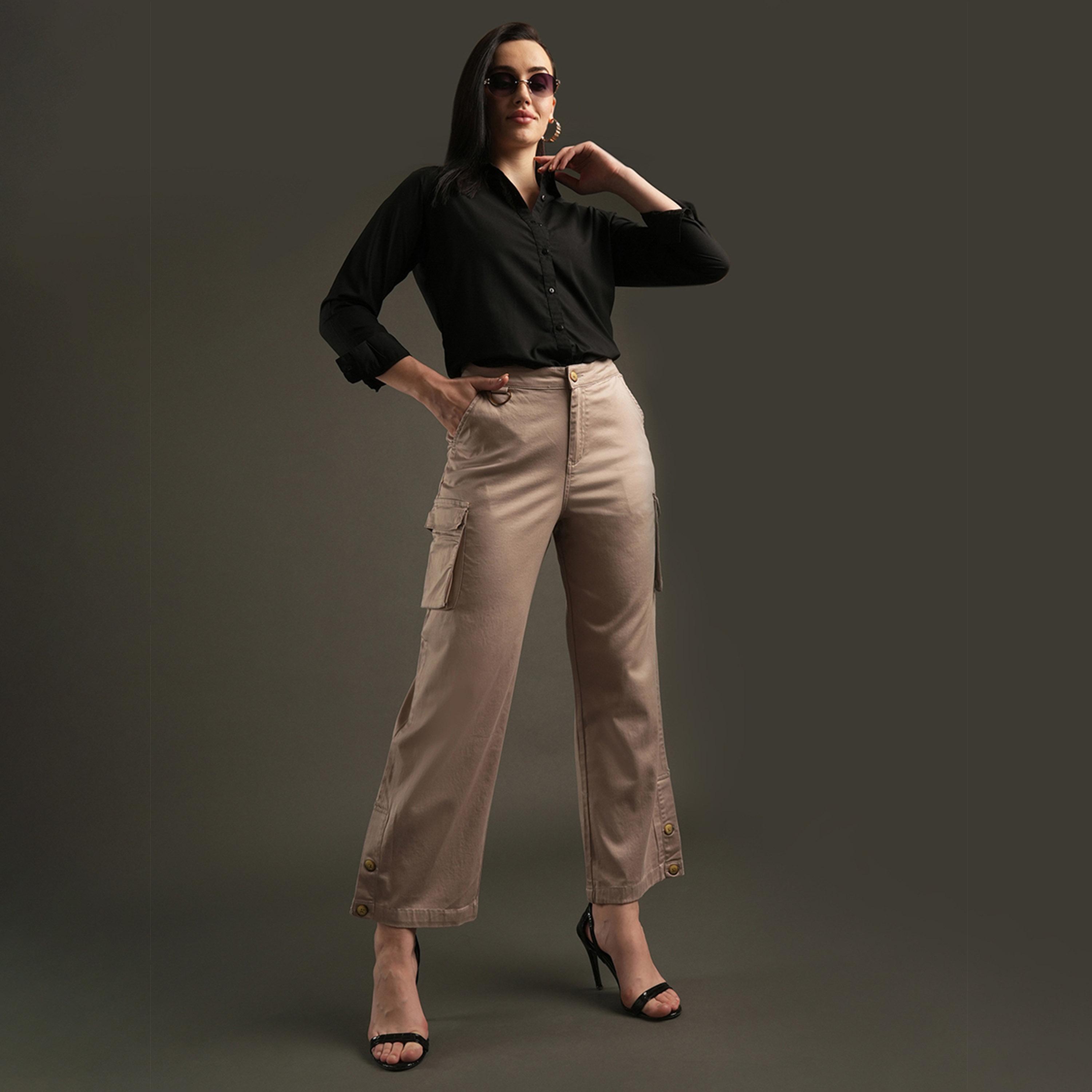 غلوبوس × ستايلي - بنطال كارغو مسطح من الأمام بقصة مريحة وخصر مرتفع-women-clothing-bottoms-trousers-image-6