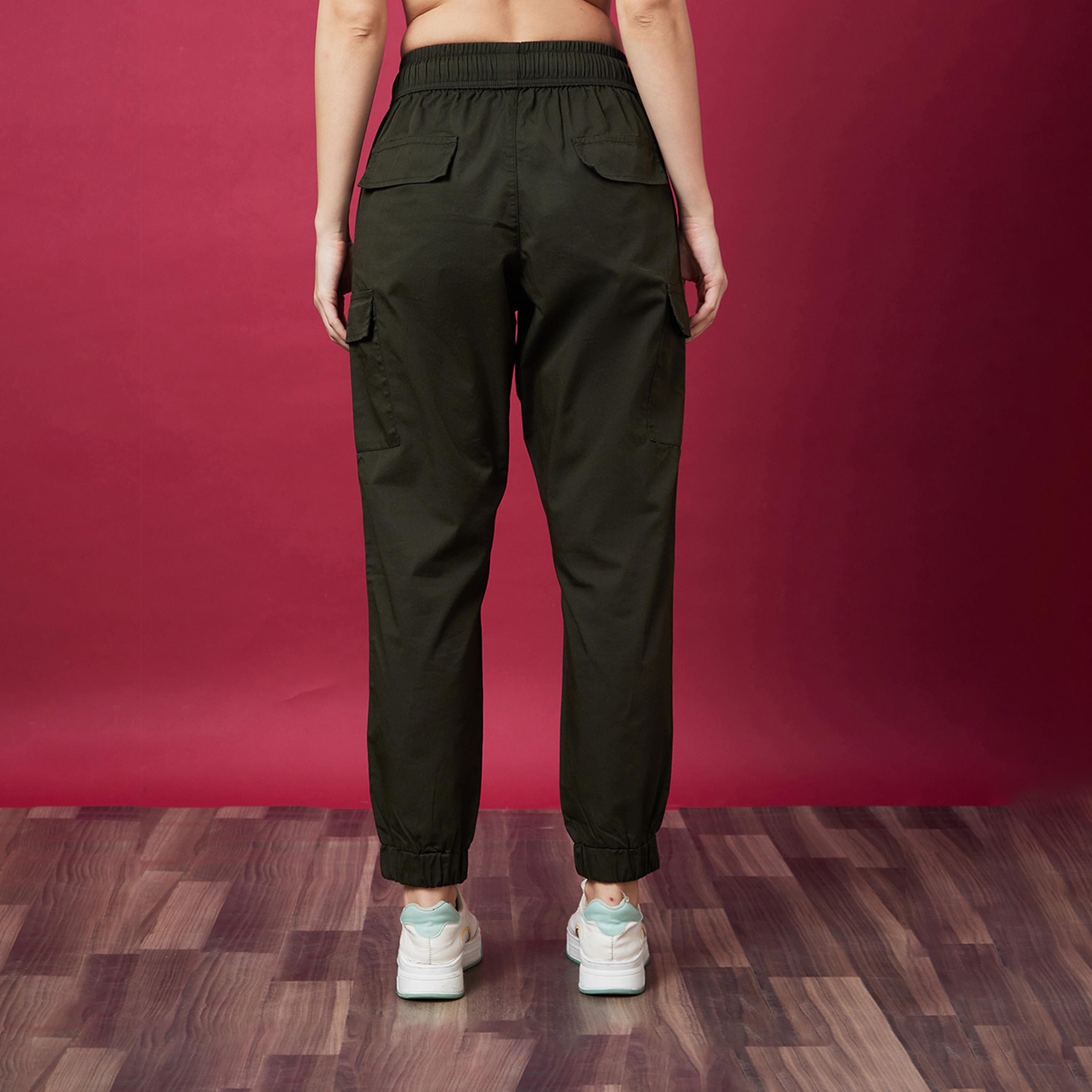 Globus X Styli Solid Mid-Rise Elasticated Waist Cargo Joggers With Drawstring-women-clothing-bottoms-joggers-image-3