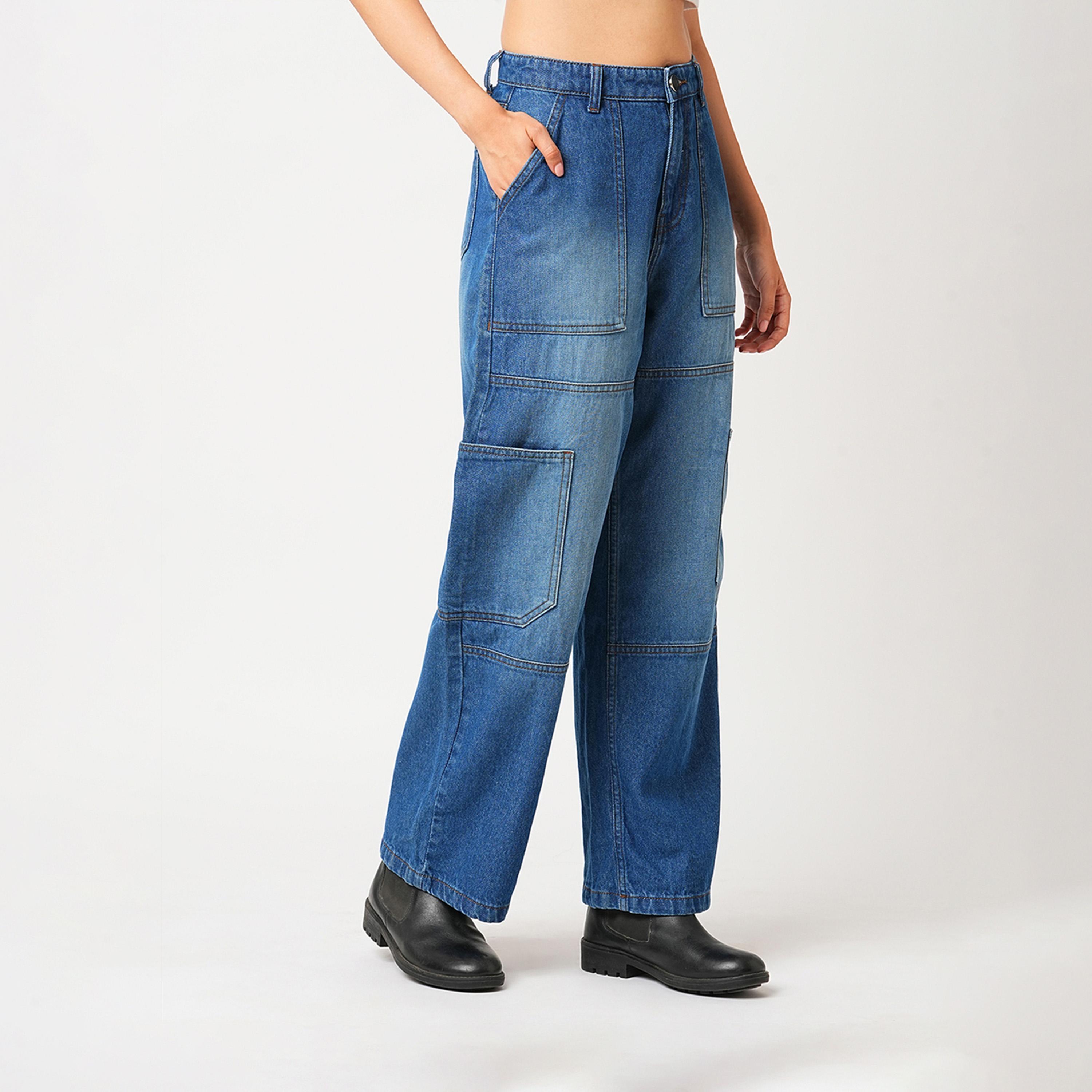 غلوبوس × ستايلي - بنطال جينز كارغو باهت بخصر مرتفع وقصة مستقيمة-women-clothing-bottoms-jeans-image-2