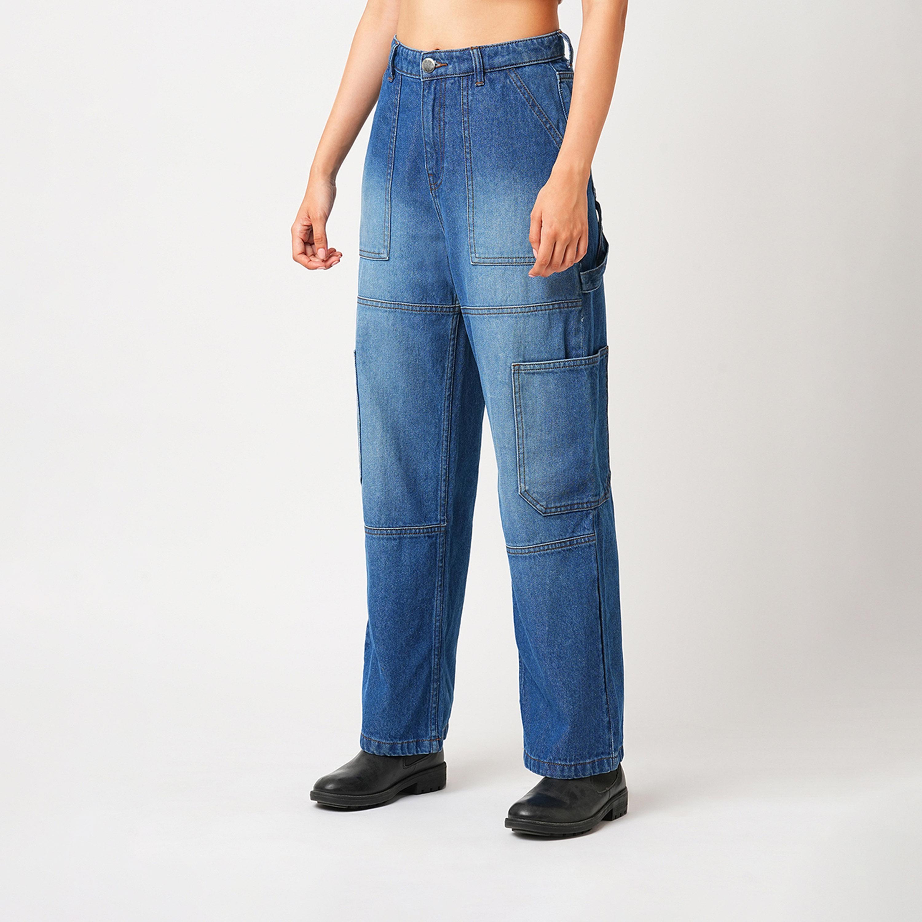 غلوبوس × ستايلي - بنطال جينز كارغو باهت بخصر مرتفع وقصة مستقيمة-women-clothing-bottoms-jeans-image-3