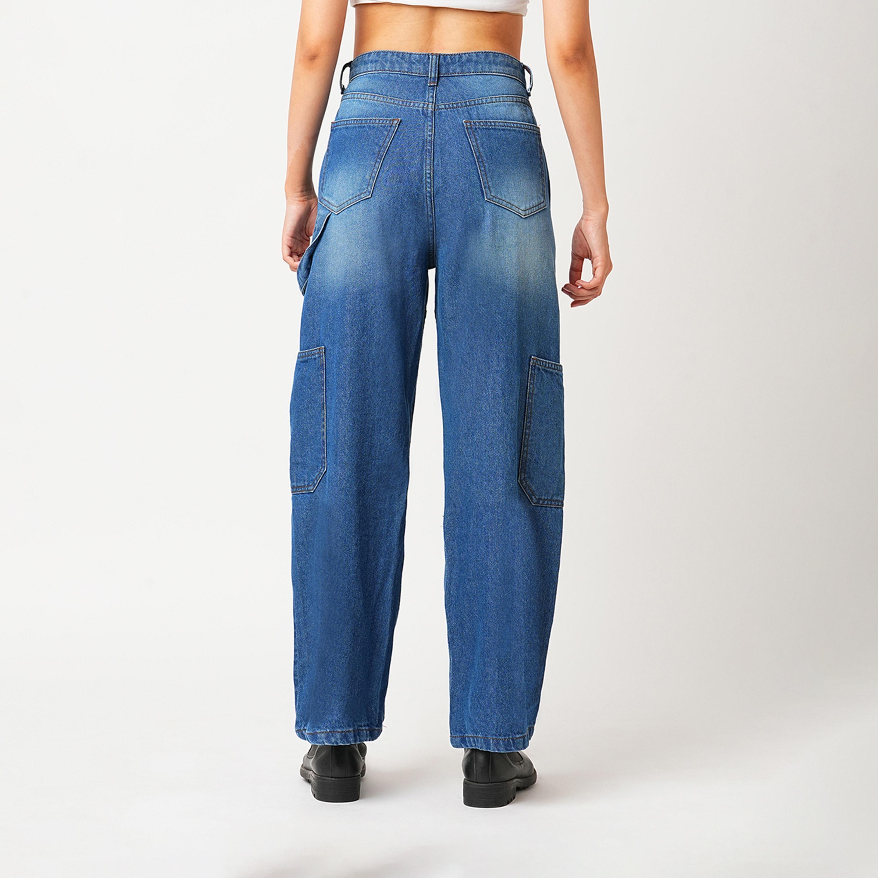 غلوبوس × ستايلي - بنطال جينز كارغو باهت بخصر مرتفع وقصة مستقيمة-women-clothing-bottoms-jeans-image-4