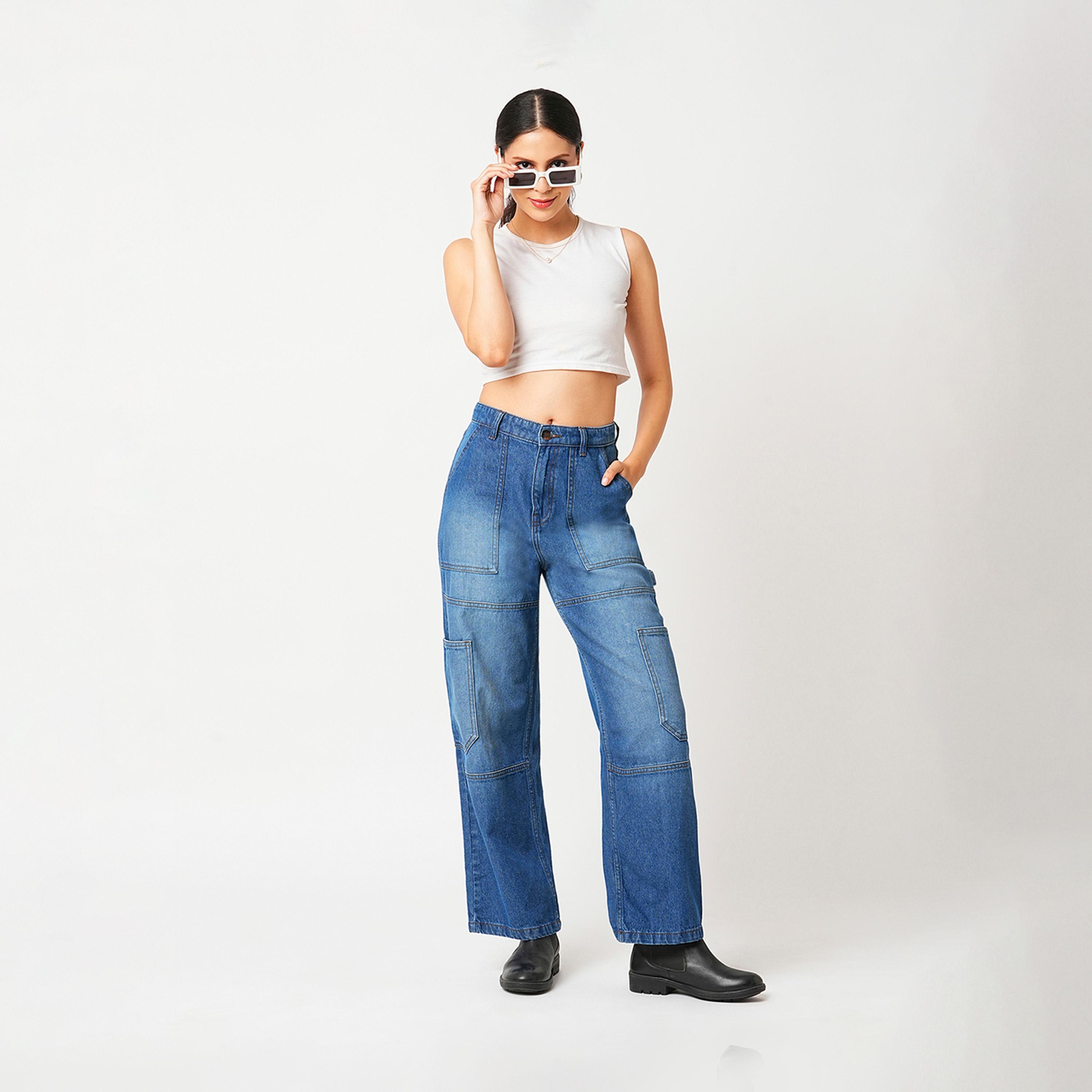 غلوبوس × ستايلي - بنطال جينز كارغو باهت بخصر مرتفع وقصة مستقيمة-women-clothing-bottoms-jeans-image-6