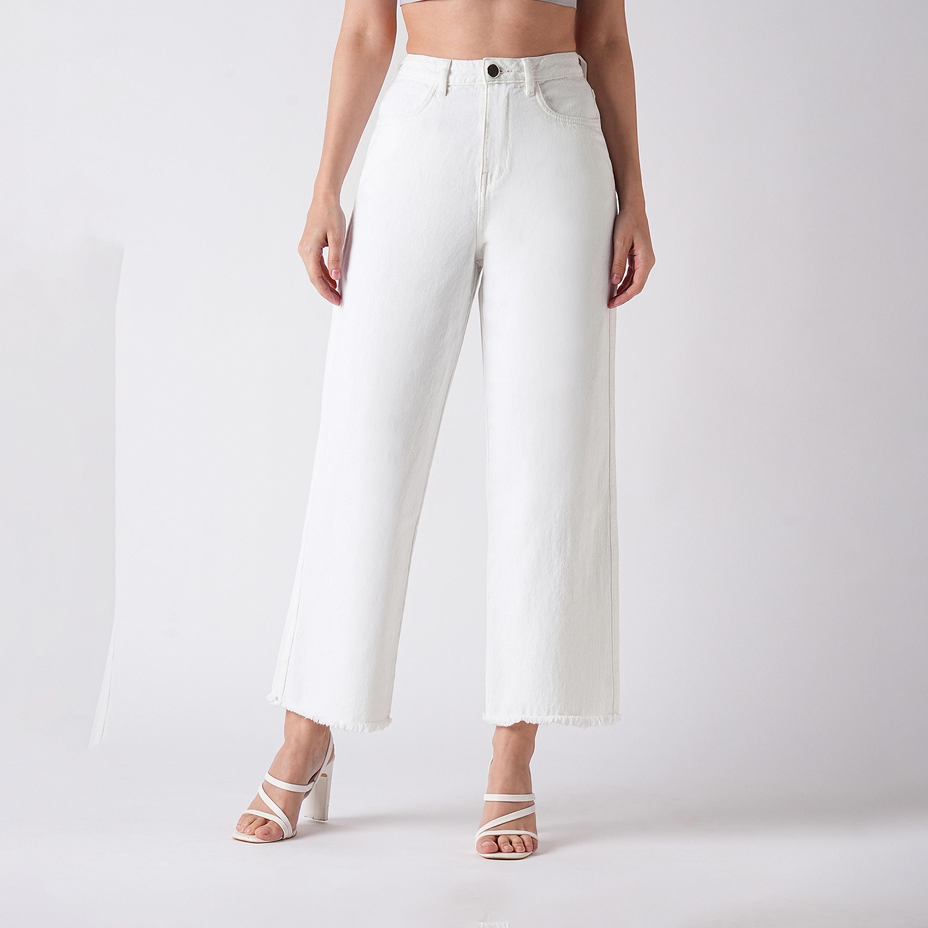 غلوبوس × ستايلي - بنطال جينز سادة بخصر عالٍ وساق واسعة مع جيوب-women-clothing-bottoms-jeans-image-1