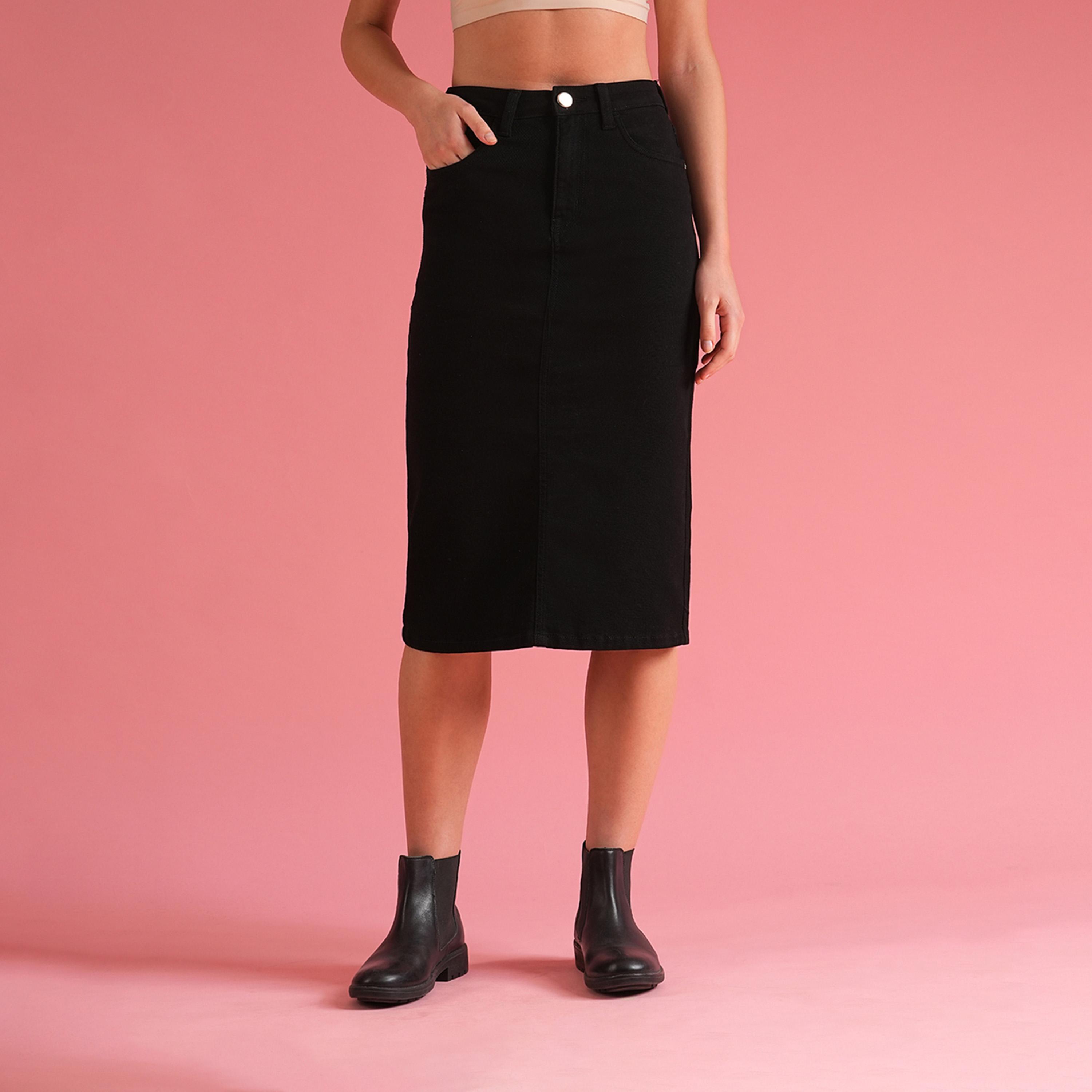 Globus X Styli Solid High Rise Pencil Midi Skirt With Pockets-women-clothing-bottoms-skirts-image-1