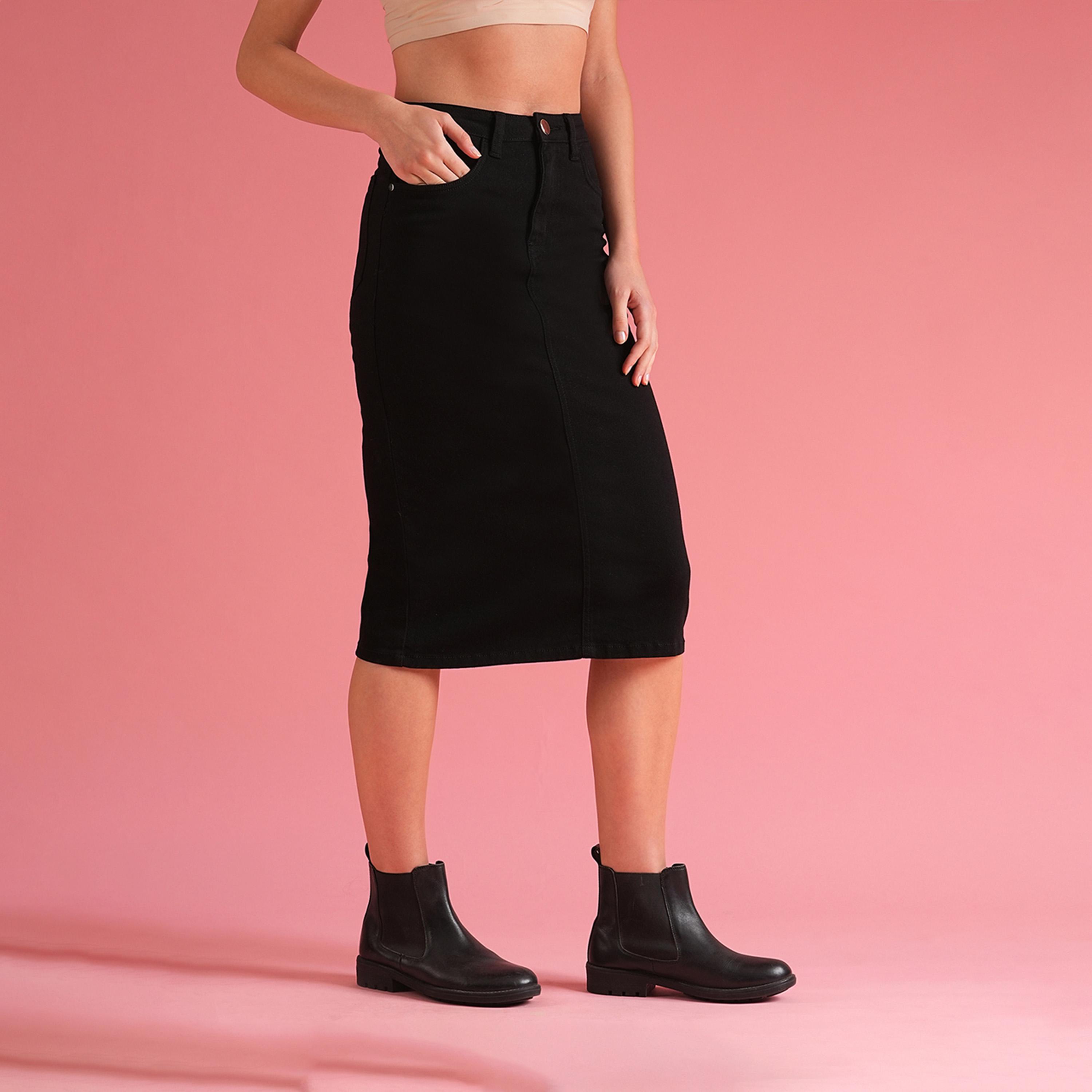 Globus X Styli Solid High Rise Pencil Midi Skirt With Pockets-women-clothing-bottoms-skirts-image-2