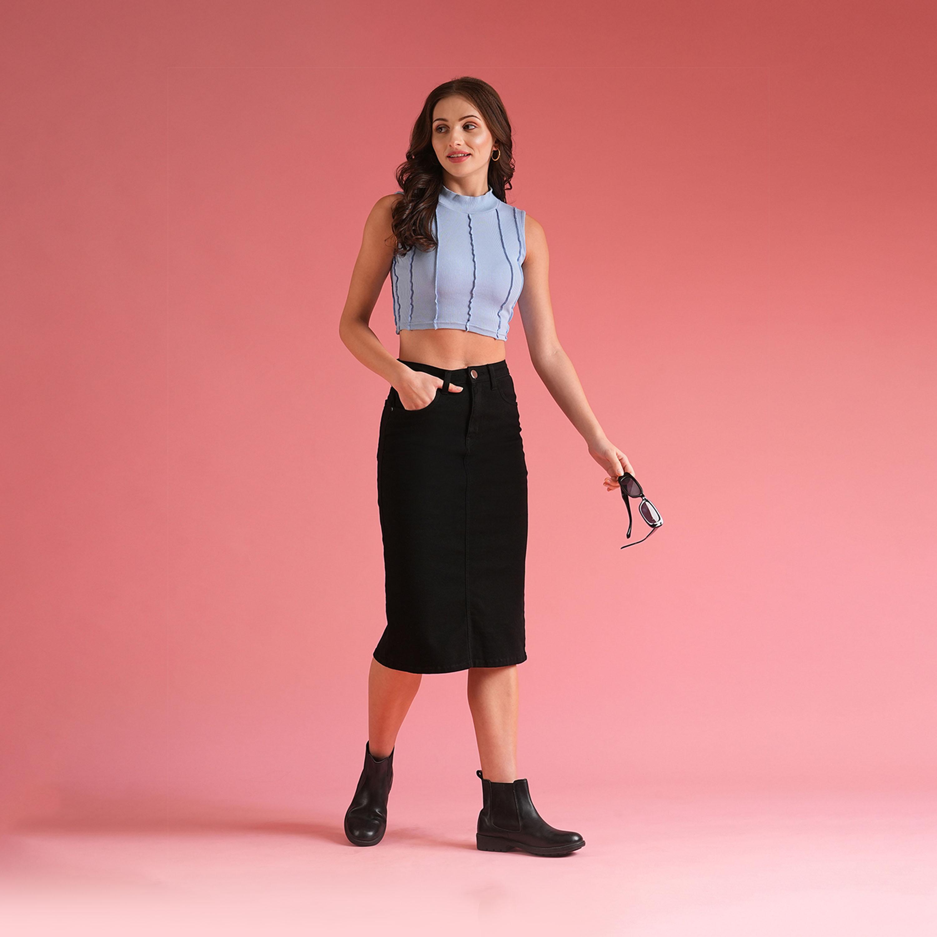 Globus X Styli Solid High Rise Pencil Midi Skirt With Pockets-women-clothing-bottoms-skirts-image-5
