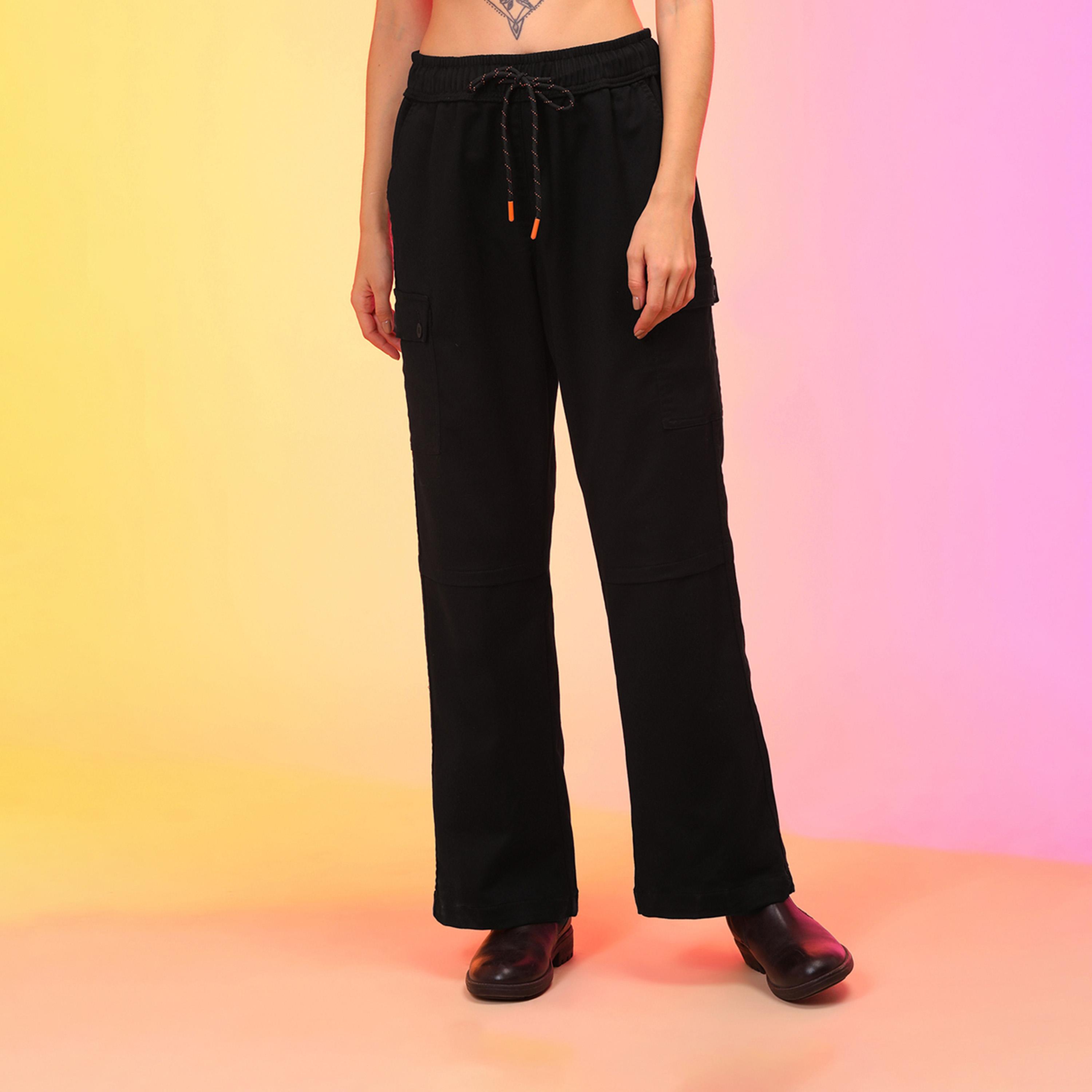Globus X Styli Globus Women Black Straight Fit Military Inspired Cargo Trousers-women-clothing-bottoms-trousers-image-1