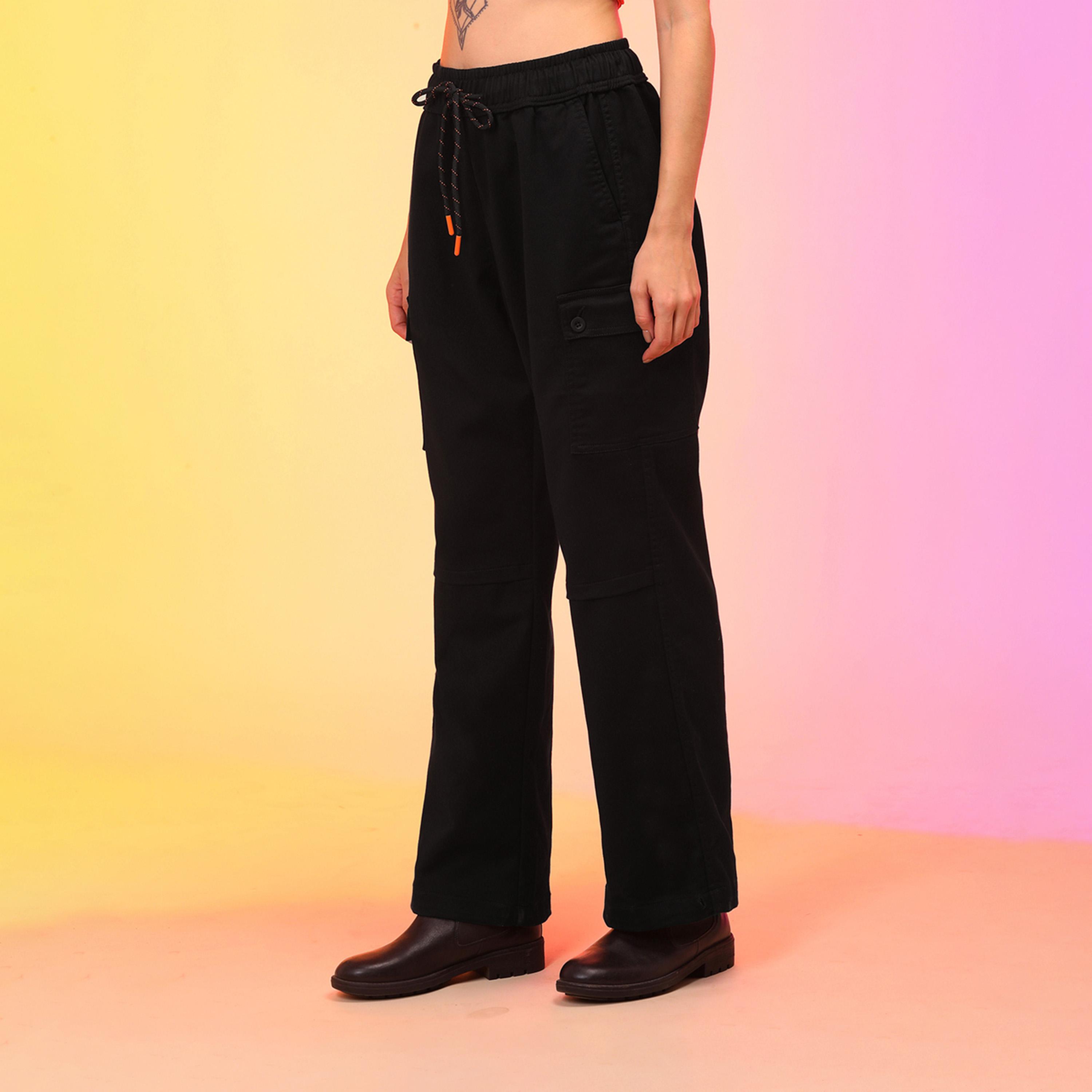 Globus X Styli Globus Women Black Straight Fit Military Inspired Cargo Trousers-women-clothing-bottoms-trousers-image-2