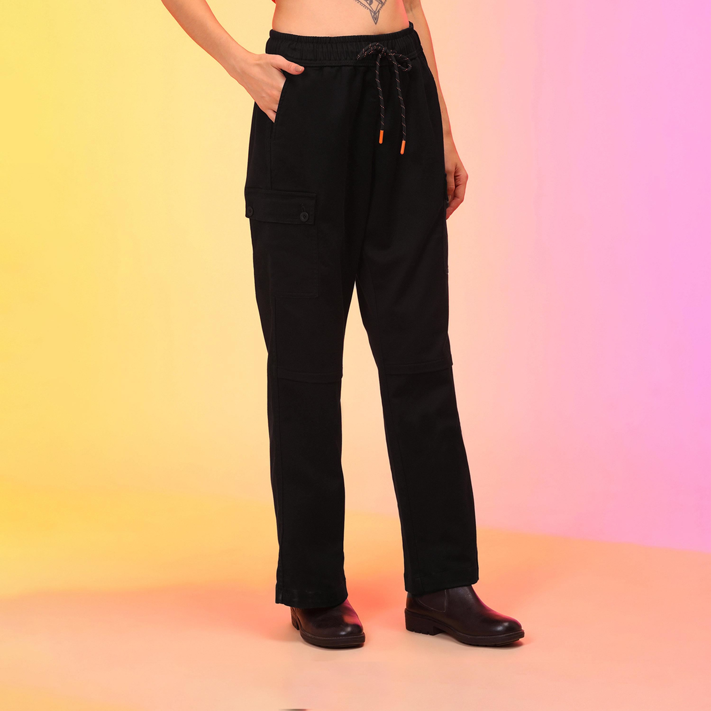 Globus X Styli Globus Women Black Straight Fit Military Inspired Cargo Trousers-women-clothing-bottoms-trousers-image-3