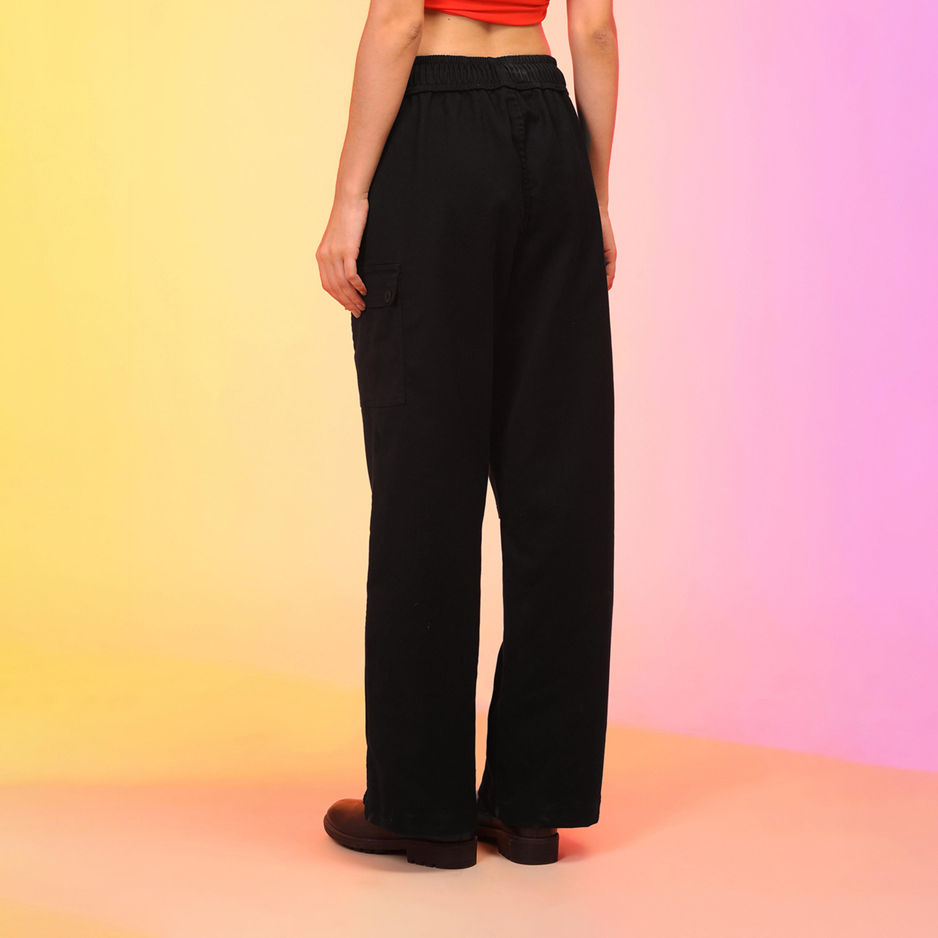 Globus X Styli Globus Women Black Straight Fit Military Inspired Cargo Trousers-women-clothing-bottoms-trousers-image-4