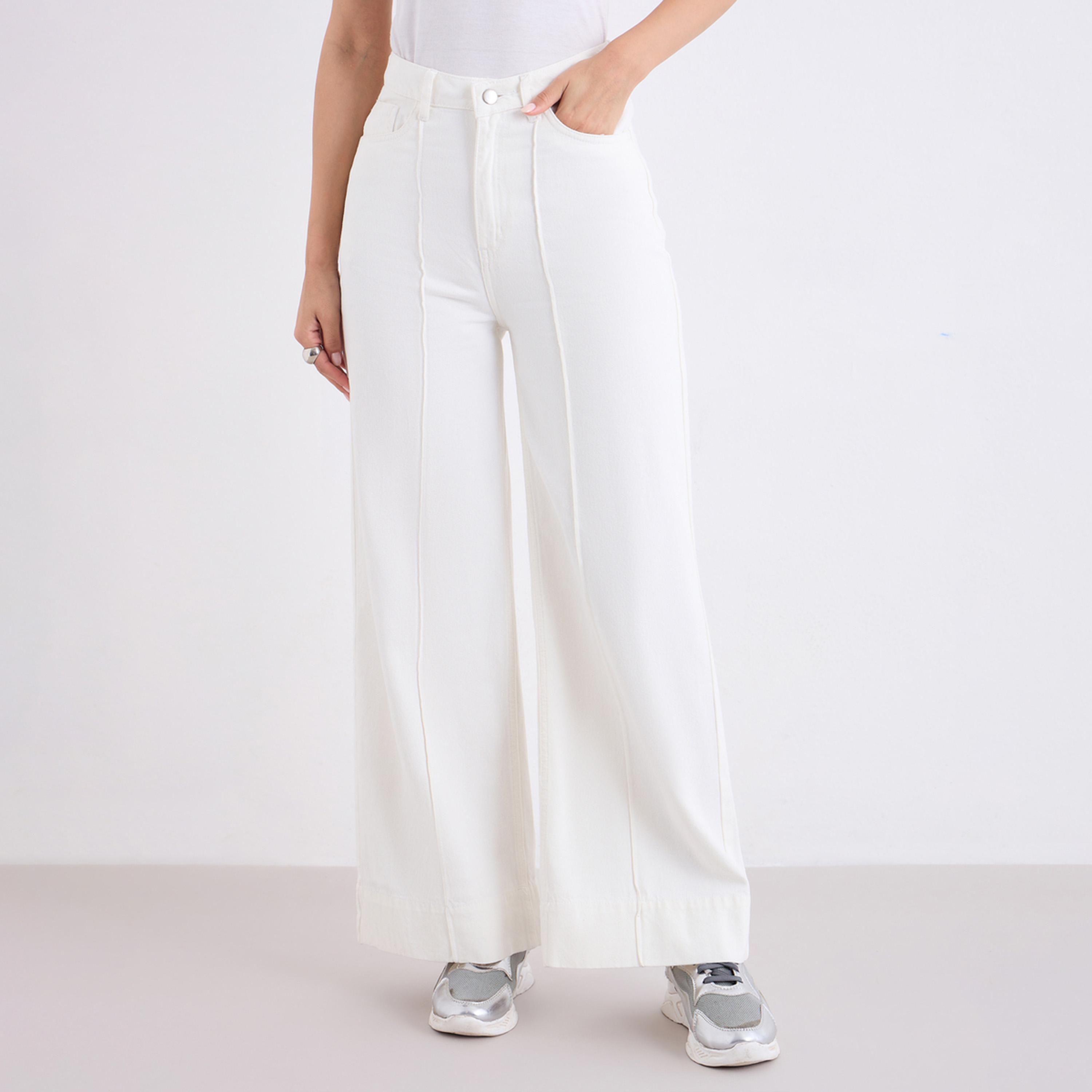 ستايلي - بنطال جينز نسائي واسع الساق بتفاصيل كشكشة-women-clothing-bottoms-jeans-image-1