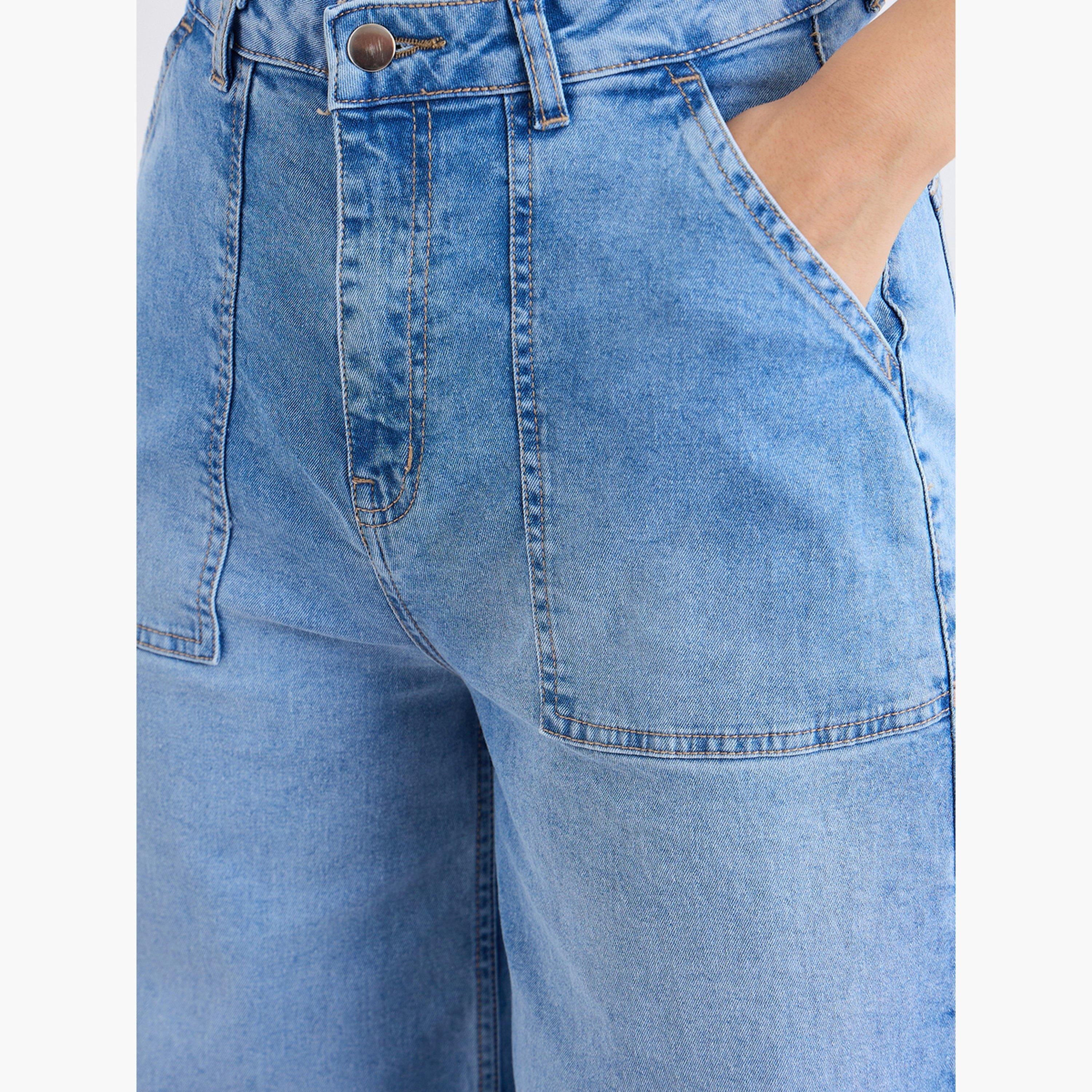 ستايلي - بنطال جينز واسع الساق بخصر مرتفع وباهت-women-clothing-bottoms-jeans-image-5