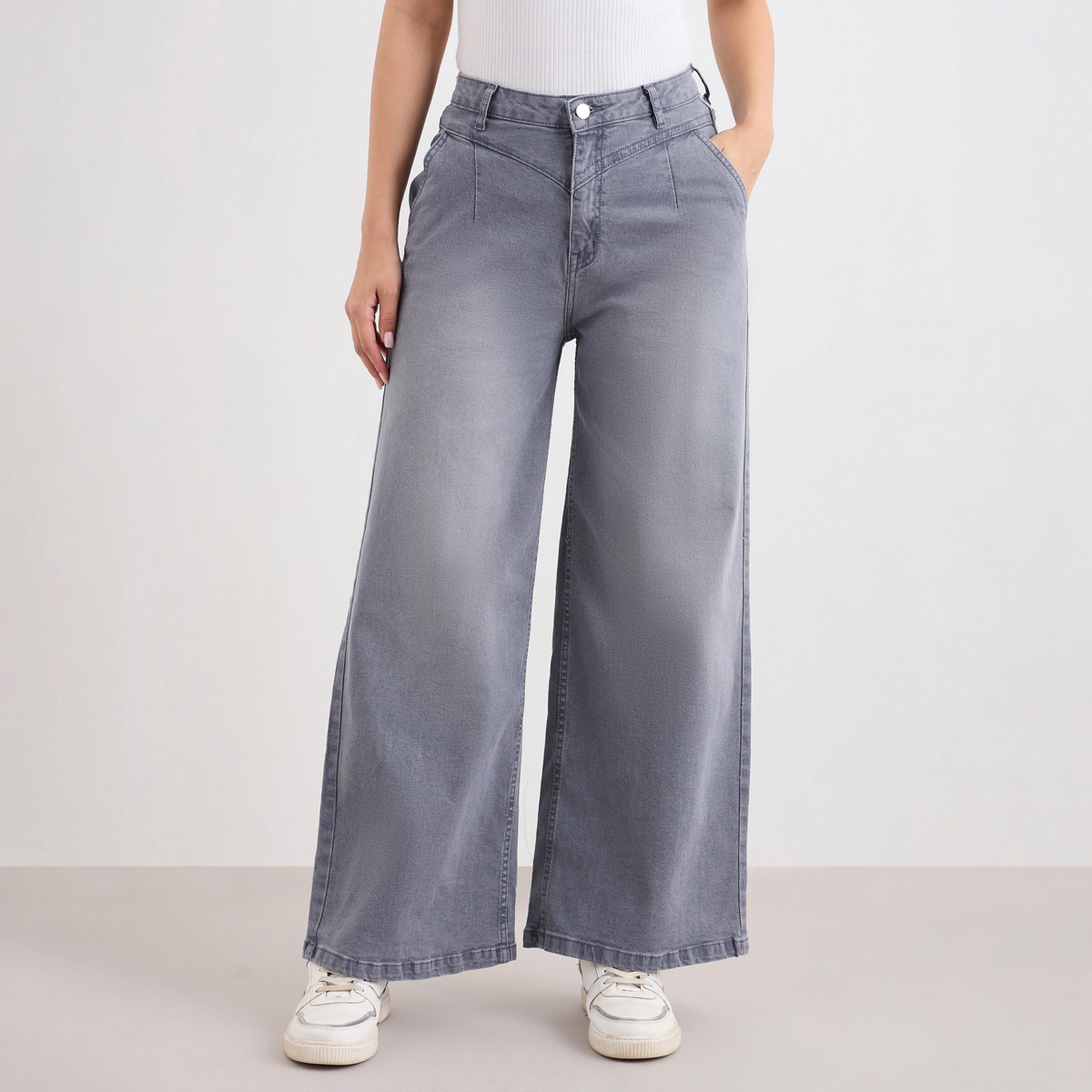 Styli High Rise Wide Leg Jeans with Pleat Yoke Waistband-women-clothing-bottoms-jeans-image-1