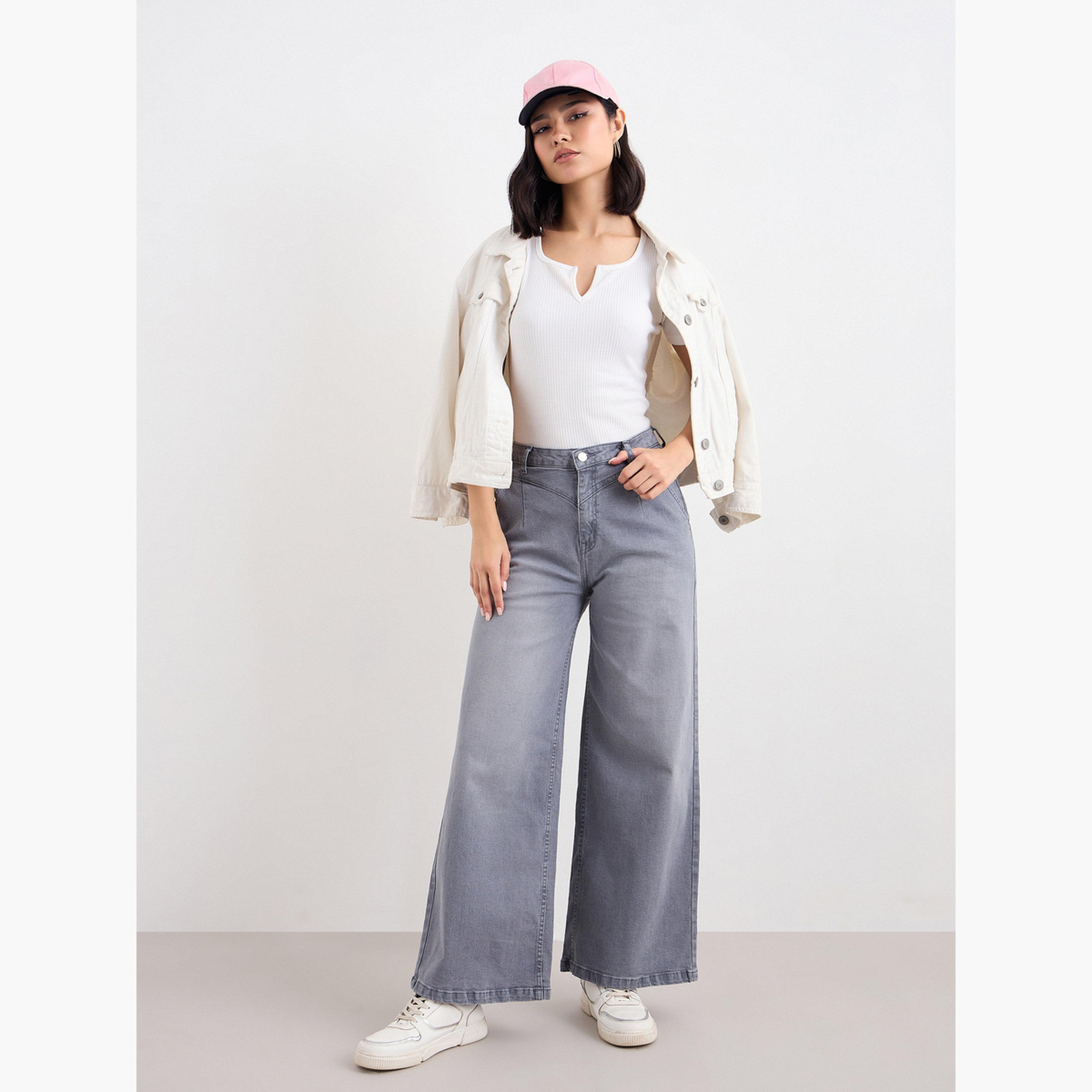 Styli High Rise Wide Leg Jeans with Pleat Yoke Waistband-women-clothing-bottoms-jeans-image-2