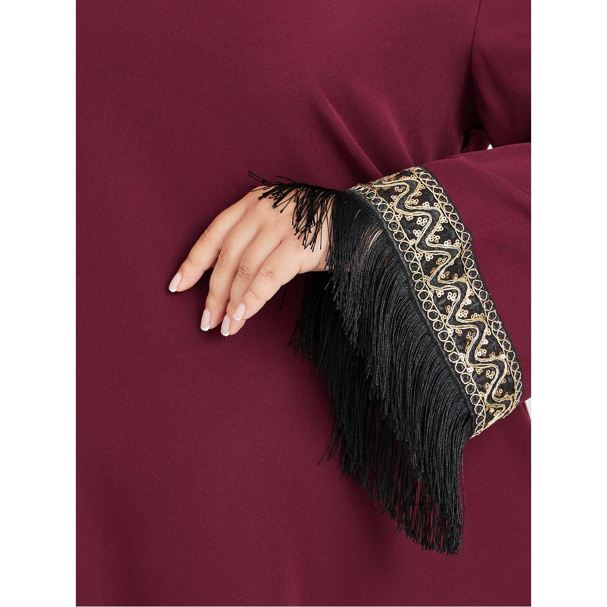 Styli Plus Size Solid Collared Jalabiya with Lace and Tassel Detail-women-arabicclothing-jalabiyas-image-4