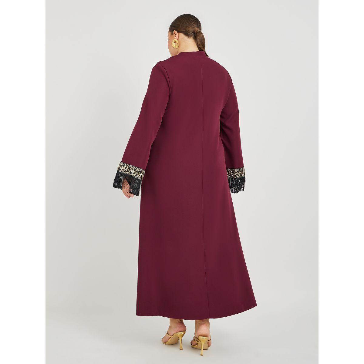 Styli Plus Size Solid Collared Jalabiya with Lace and Tassel Detail-women-arabicclothing-jalabiyas-image-5