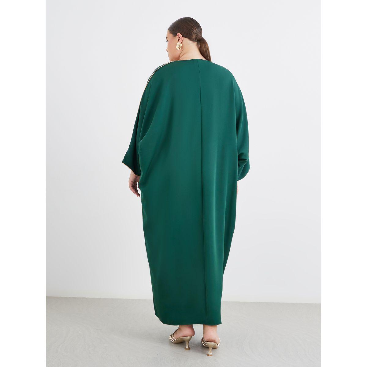 Styli Plus Green Kaftan with Lace Patch Detail-women-arabicclothing-kaftan-image-4
