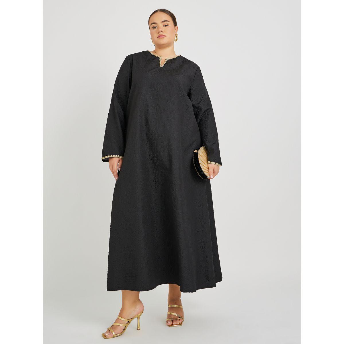 جلابية بمقاس كبير وياقة بشق مع دانتيل-women-arabicclothing-jalabiyas-image-1