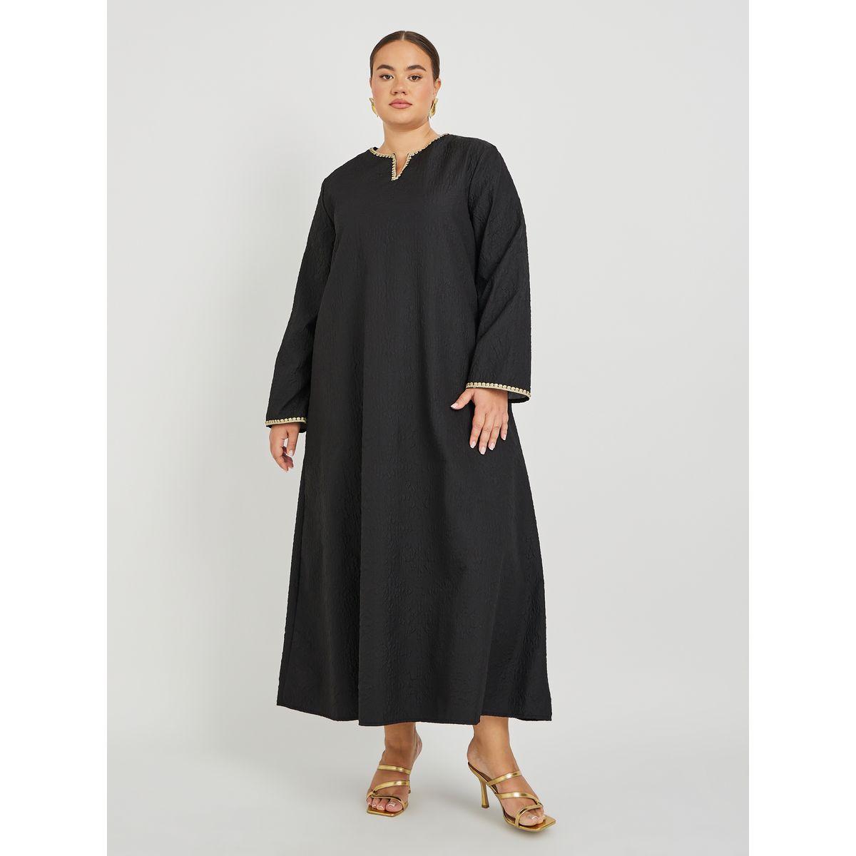 جلابية بمقاس كبير وياقة بشق مع دانتيل-women-arabicclothing-jalabiyas-image-2