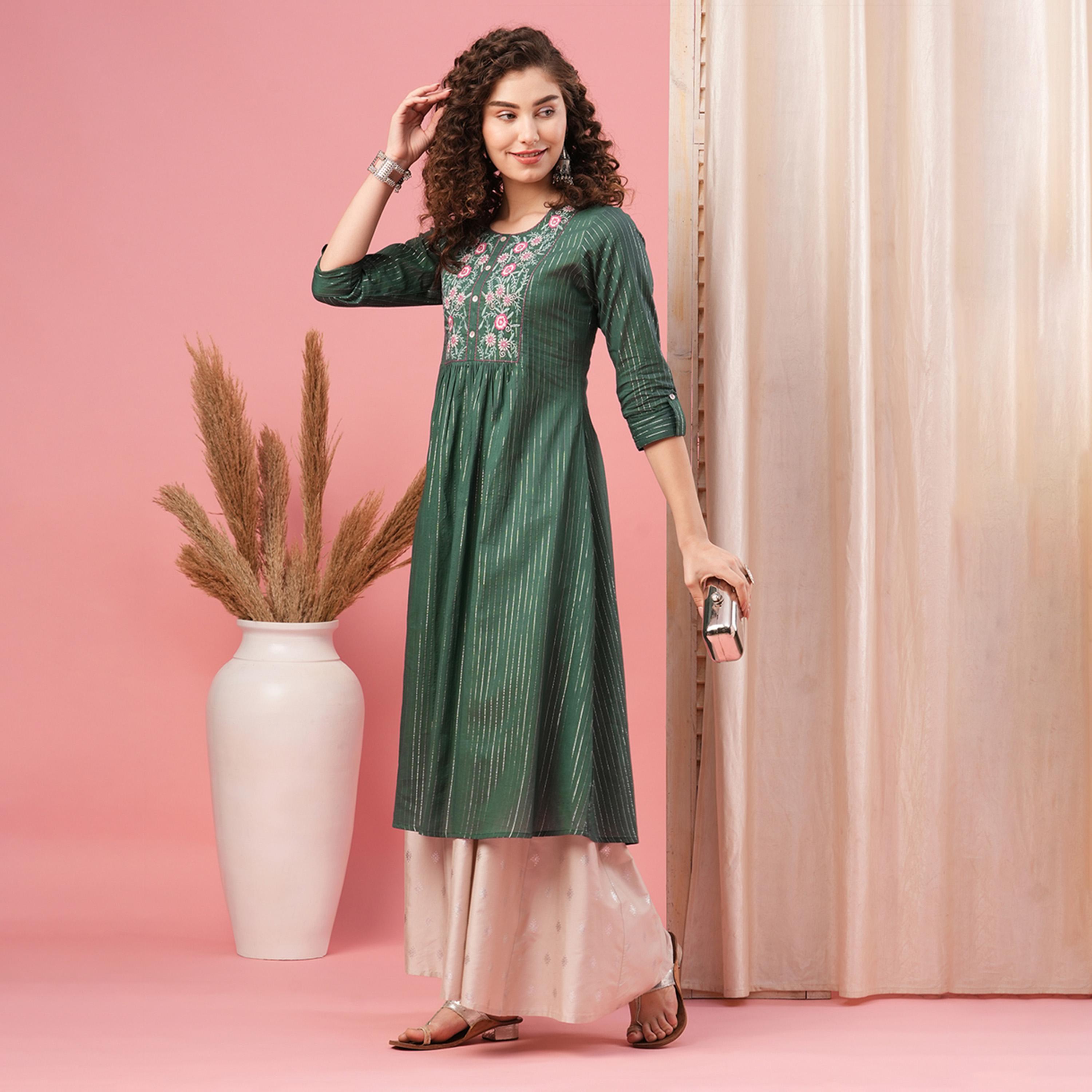 Globus X Styli Embroidered Round Neck A-Line Kurta-women-clothing-ethnicwear-kurtas-image-2