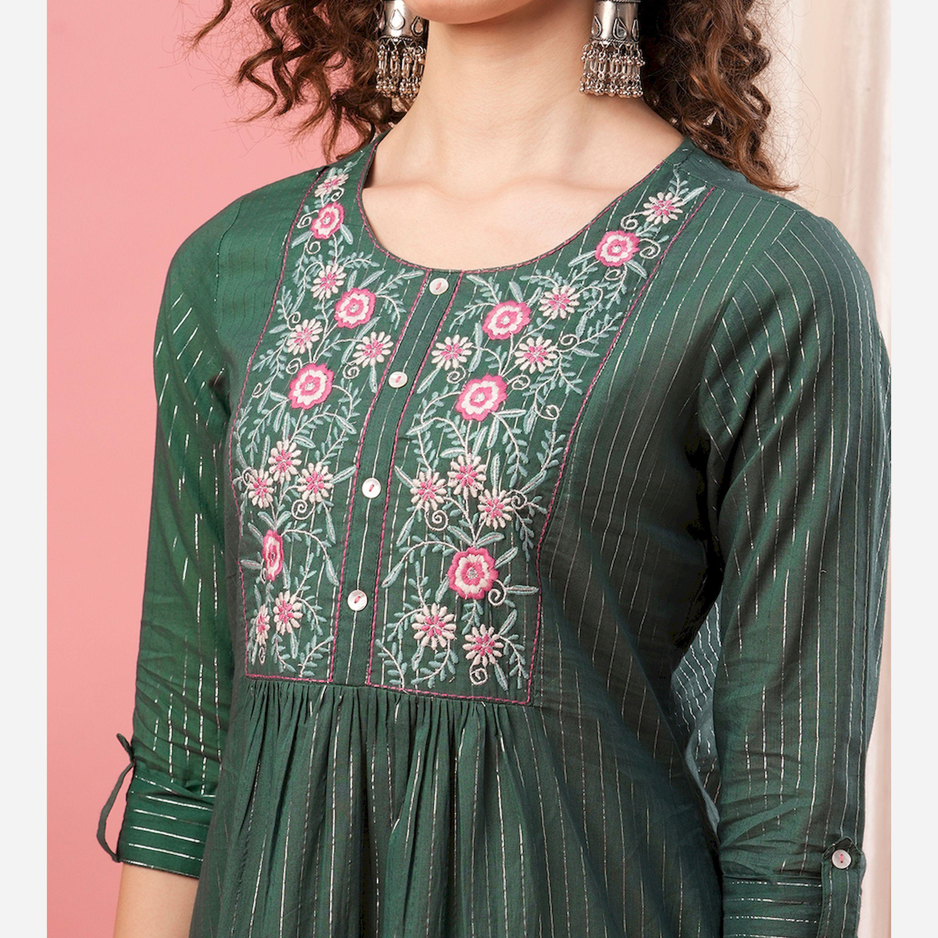 Globus X Styli Embroidered Round Neck A-Line Kurta-women-clothing-ethnicwear-kurtas-image-4