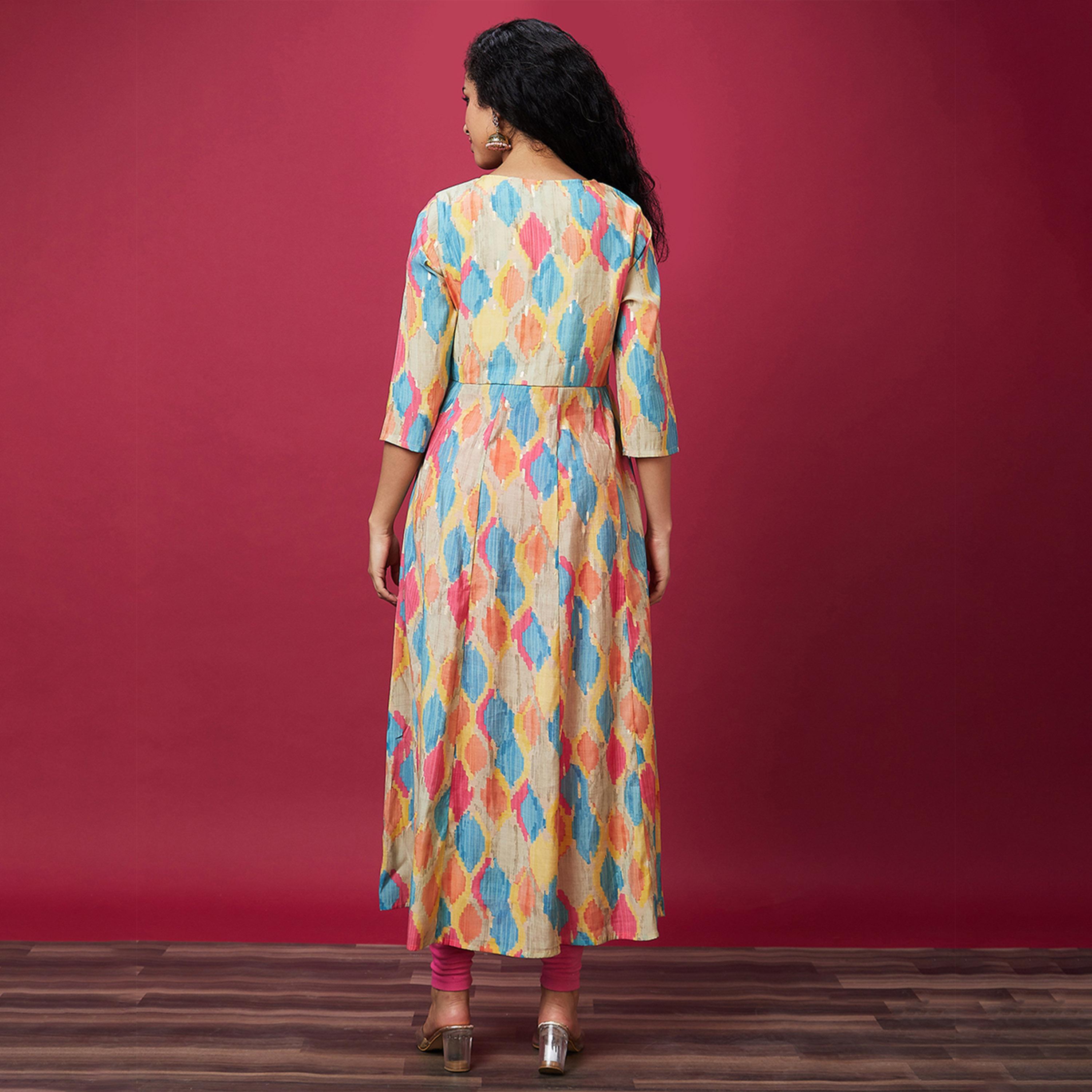 Globus X Styli Embroidered Printed Round Neck Anarkali Kurta-women-clothing-ethnicwear-kurtas-image-4