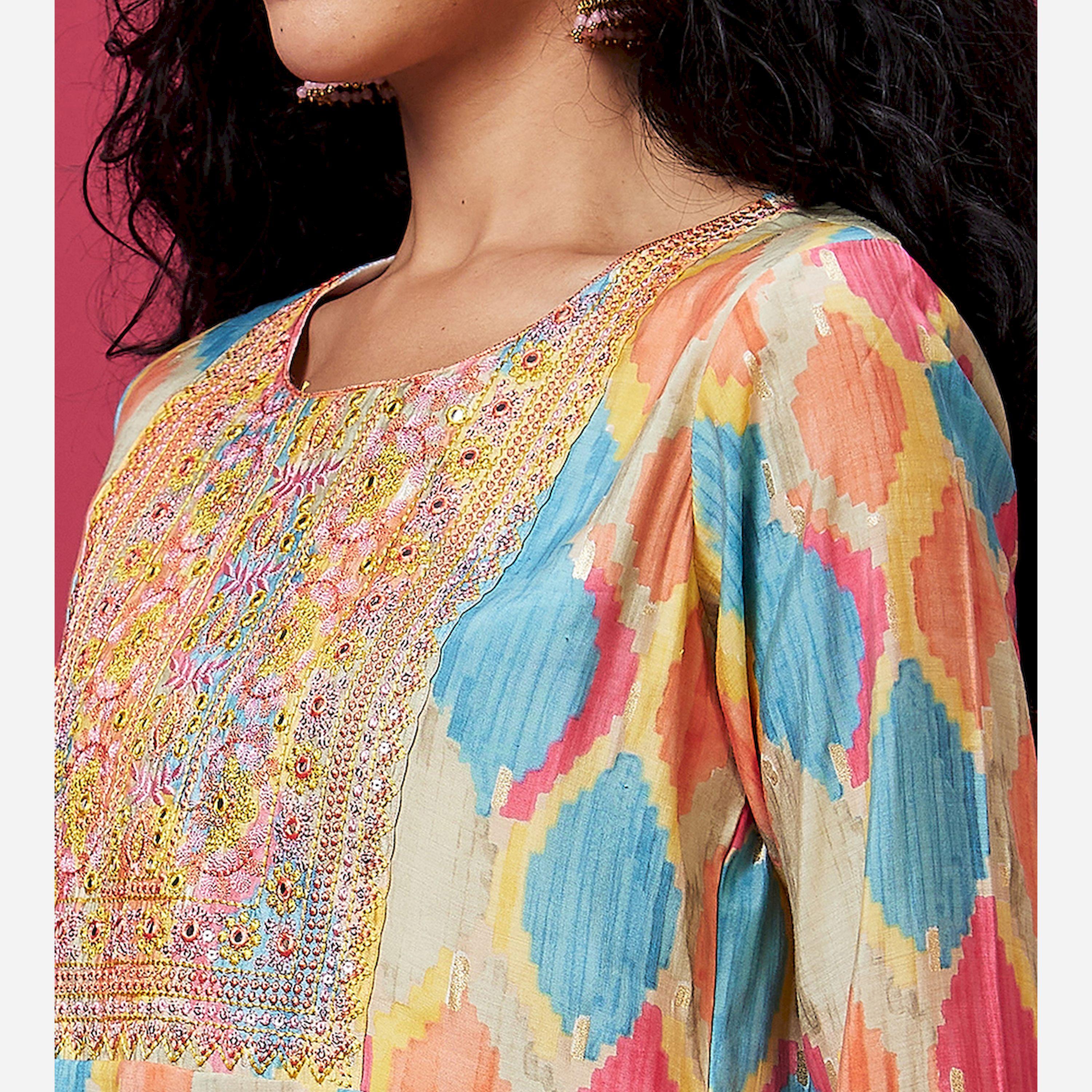 Globus X Styli Embroidered Printed Round Neck Anarkali Kurta-women-clothing-ethnicwear-kurtas-image-5