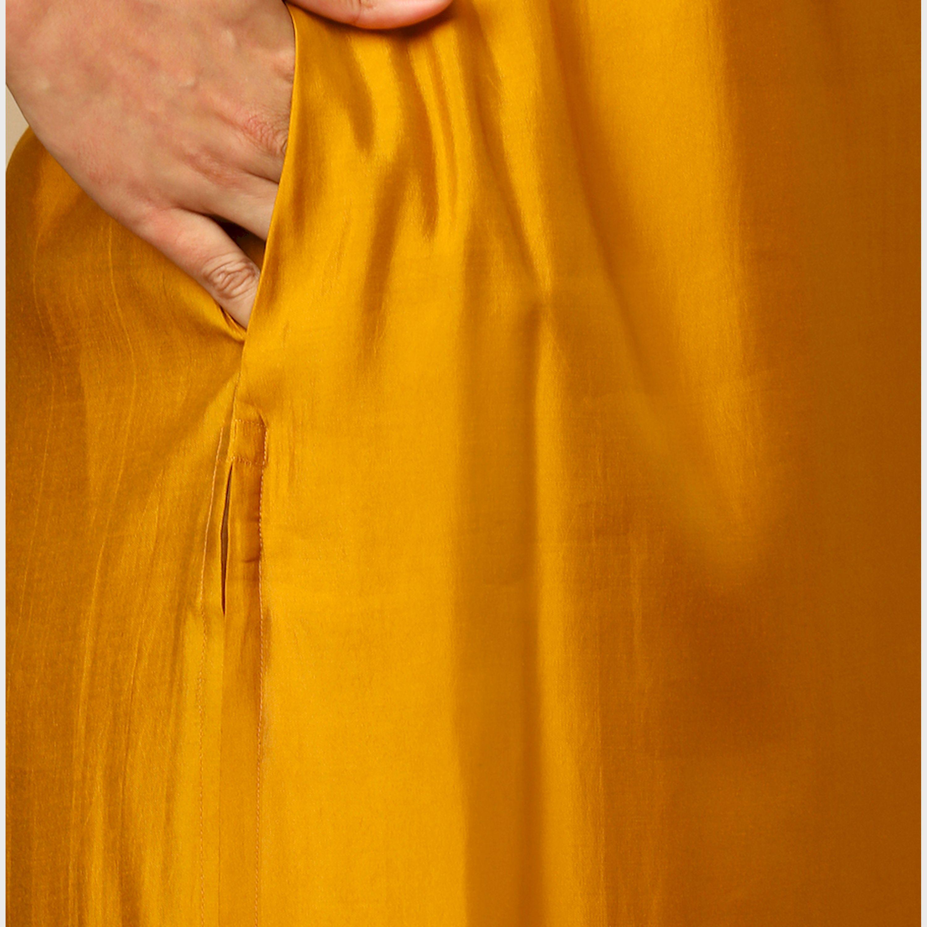 Globus X Styli Globus Women Yellow Zari Embroidered Yoke Round Neck Straight Calf Length Ethnic Kurta-women-clothing-ethnicwear-kurtas-image-5