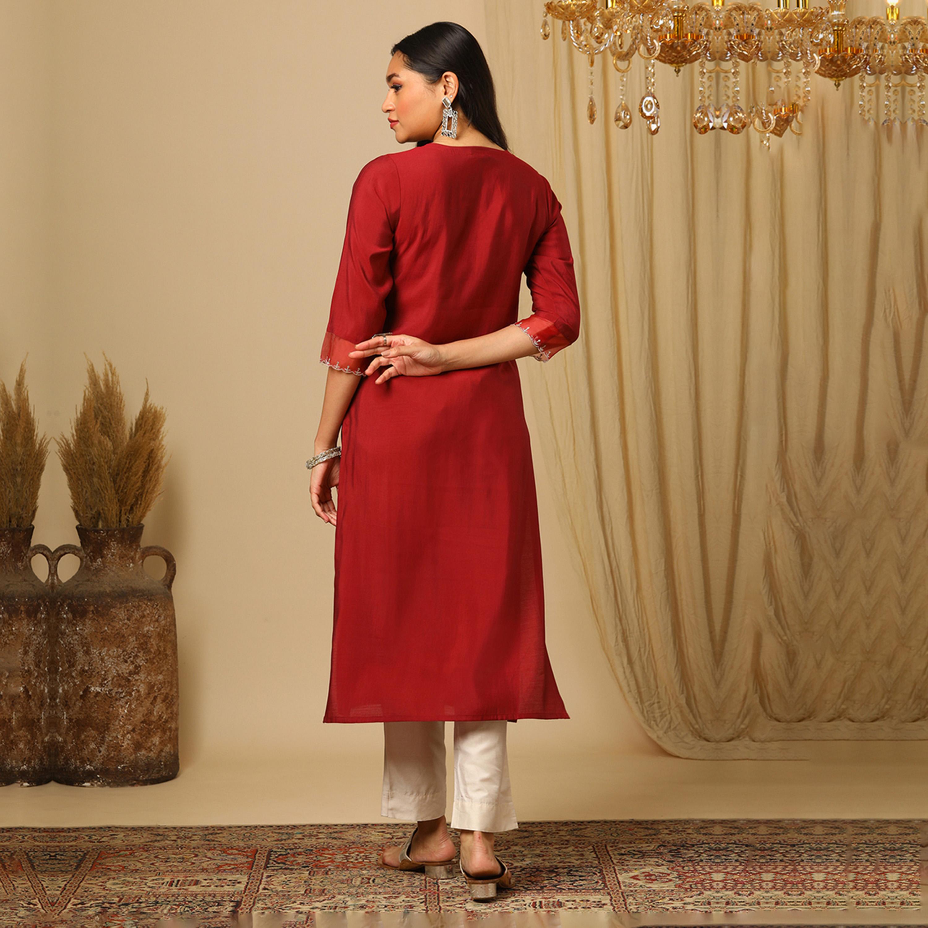 غلوبوس × ستايلي - كورتا عرقية مستقيمة بياقة V-women-clothing-ethnicwear-kurtas-image-3