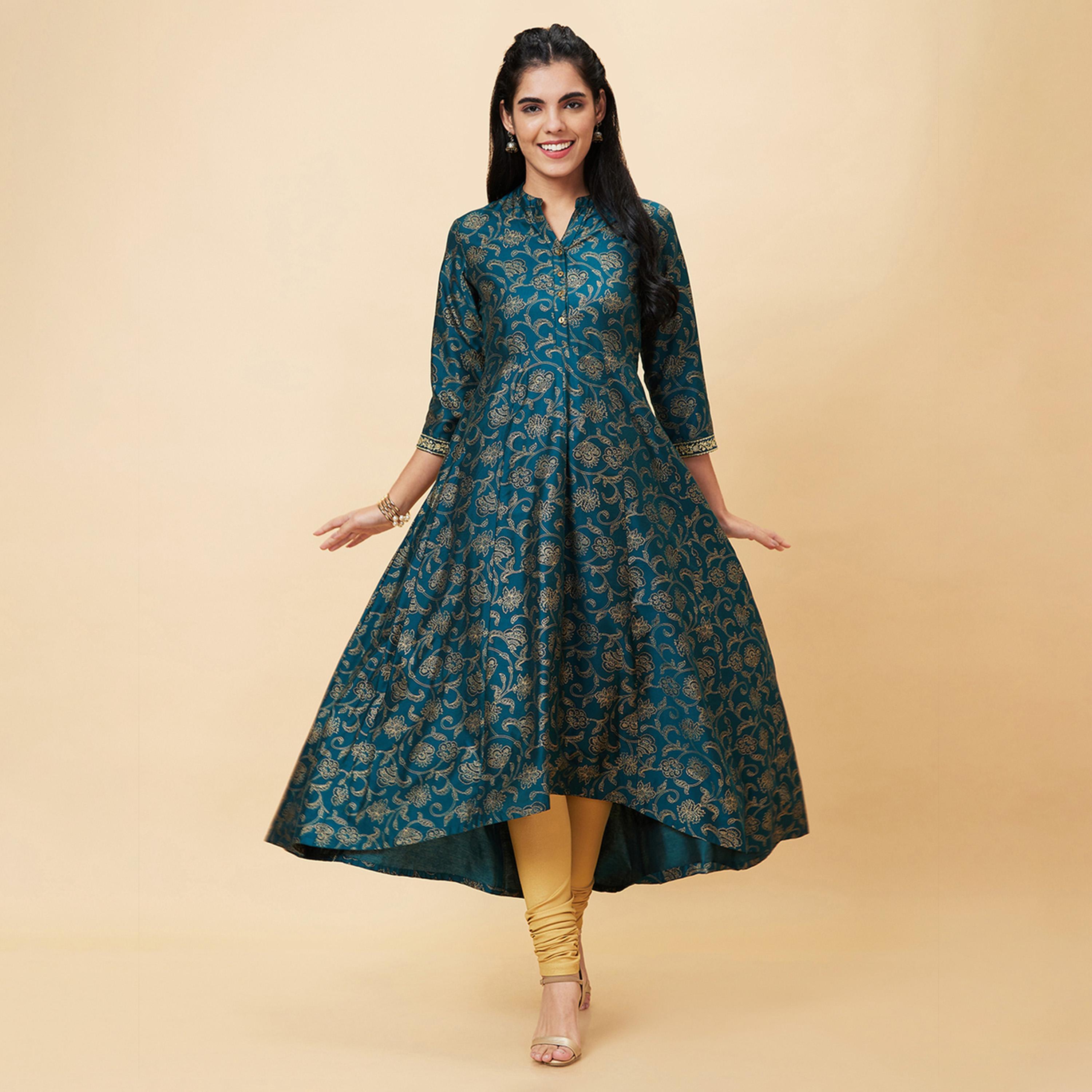 غلوبوس × ستايلي - كورتا بطباعة كاملة وياقة ماندرين وقصّة A-women-clothing-ethnicwear-kurtas-image-1