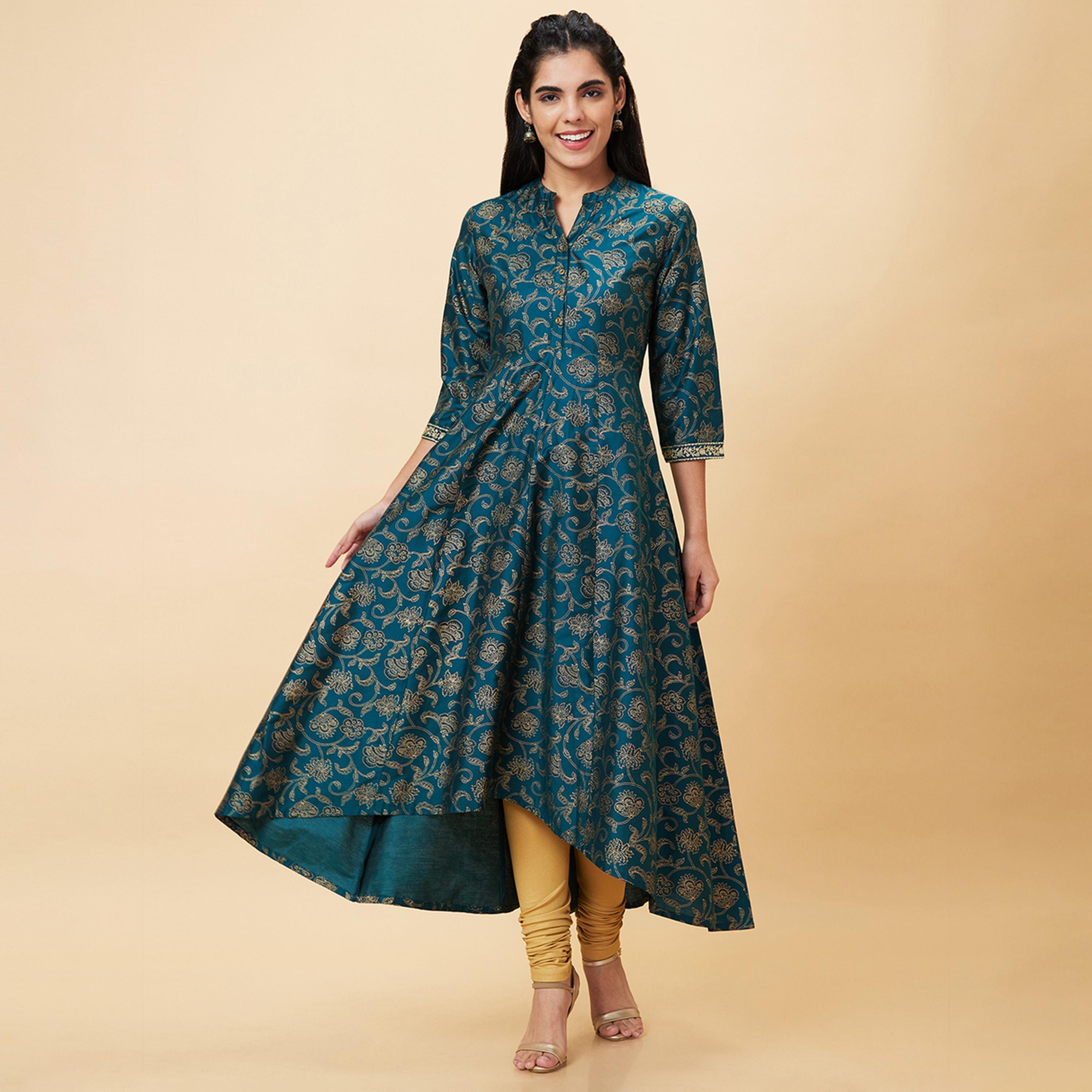 غلوبوس × ستايلي - كورتا بطباعة كاملة وياقة ماندرين وقصّة A-women-clothing-ethnicwear-kurtas-image-2